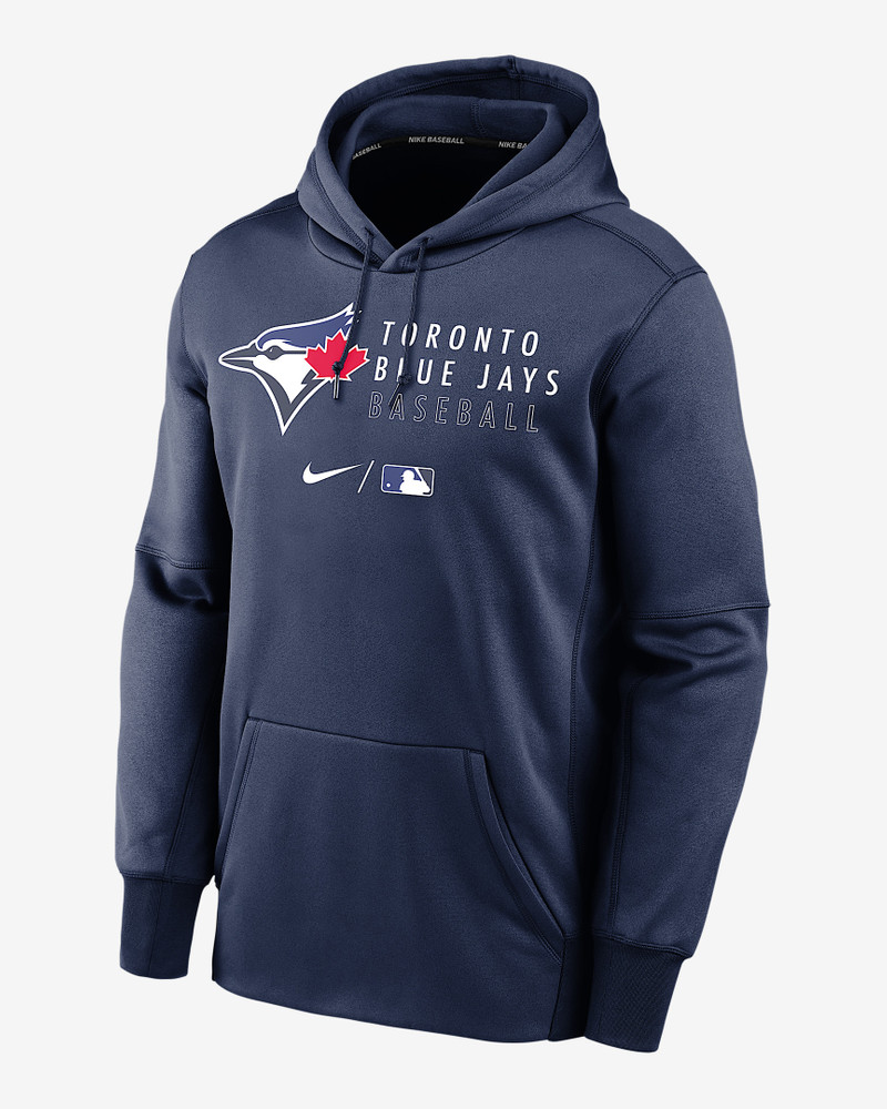 Toronto Blue Jays Authentic Collection Logo Stack Men's Nike Therma MLB Pullover Hoodie 1