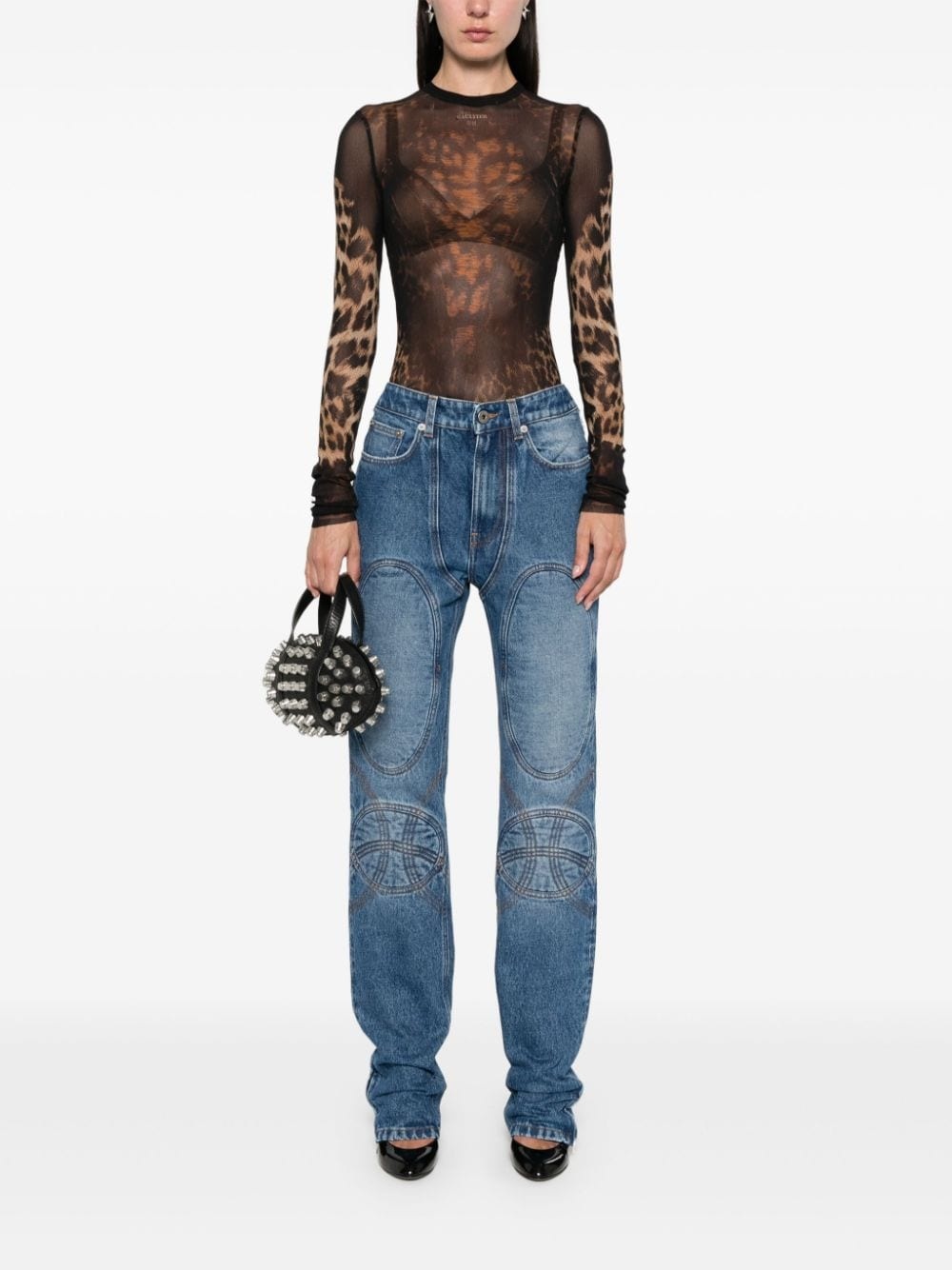 lace-up detail jeans - 2