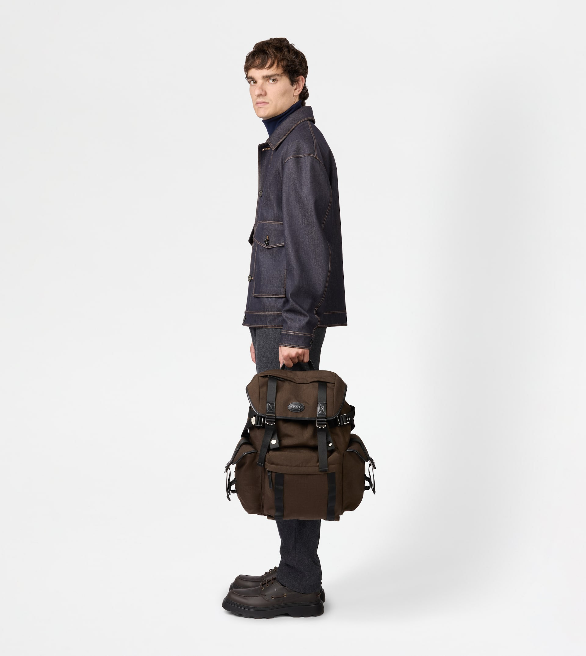 BACKPACK IN FABRIC AND LEATHER MEDIUM - BROWN, BLACK - 7