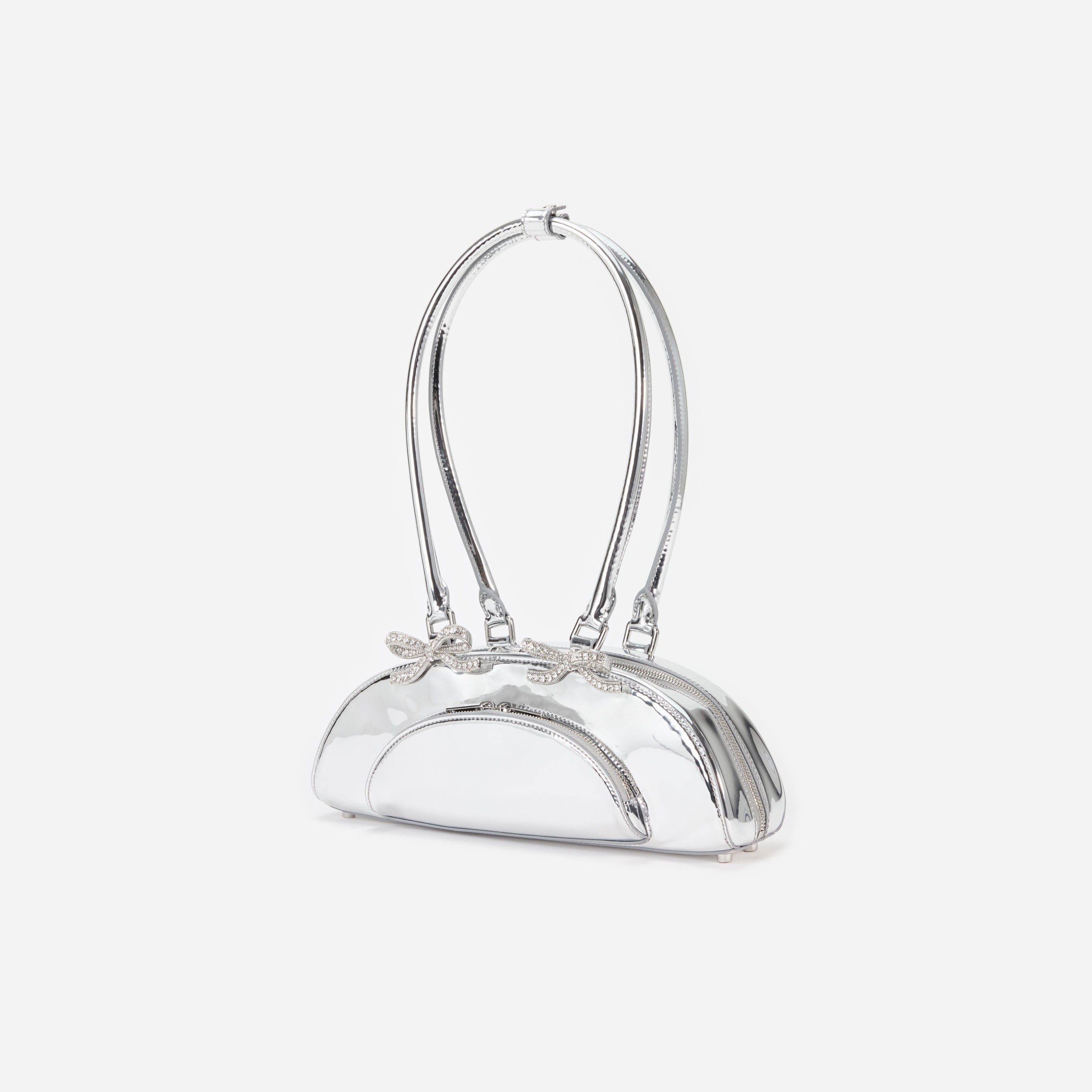 Silver Metallic Curved Shoulder Bag - 3