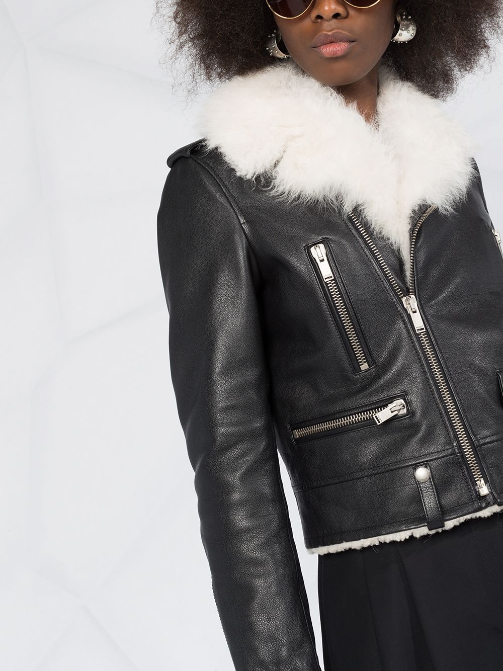 shearling collar biker jacket - 3