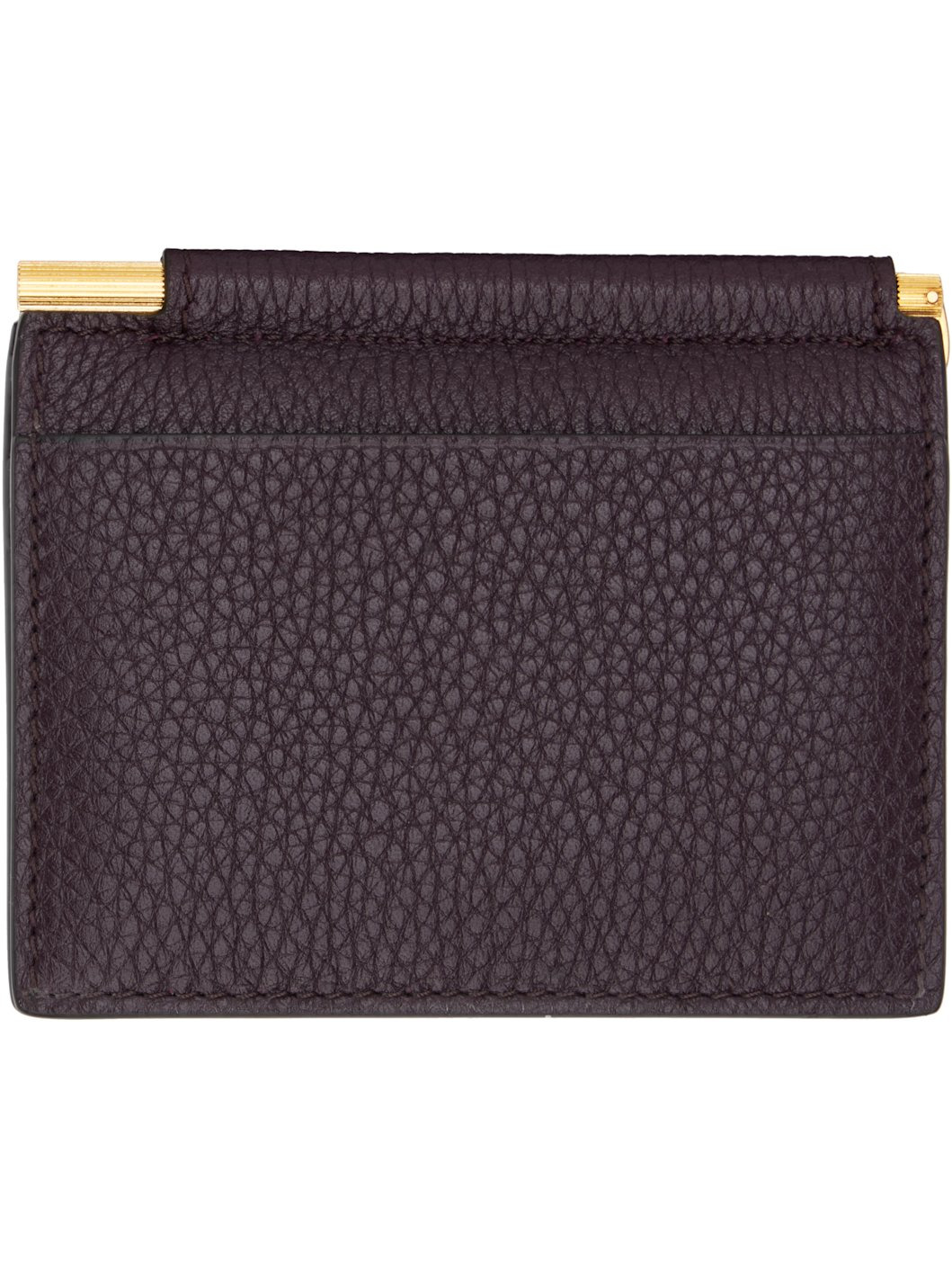 Burgundy Soft Grain Leather Golding Money Clip Card Holder - 2