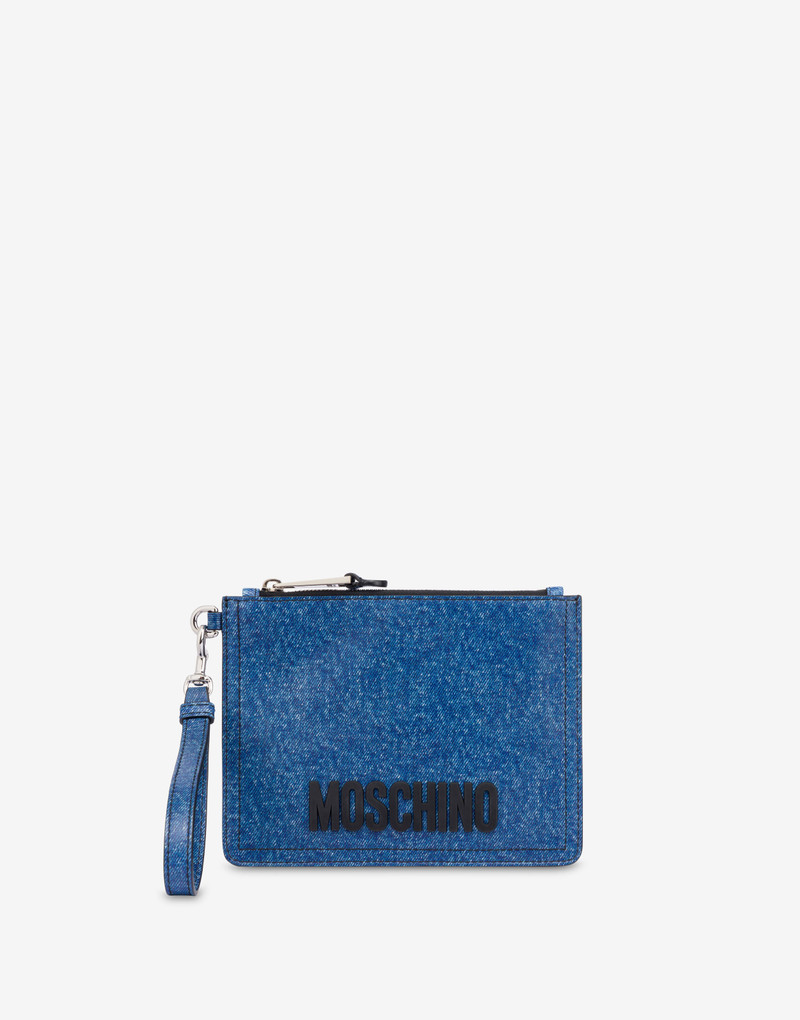 DENIM PRINT NAPPA LEATHER CLUTCH 1
