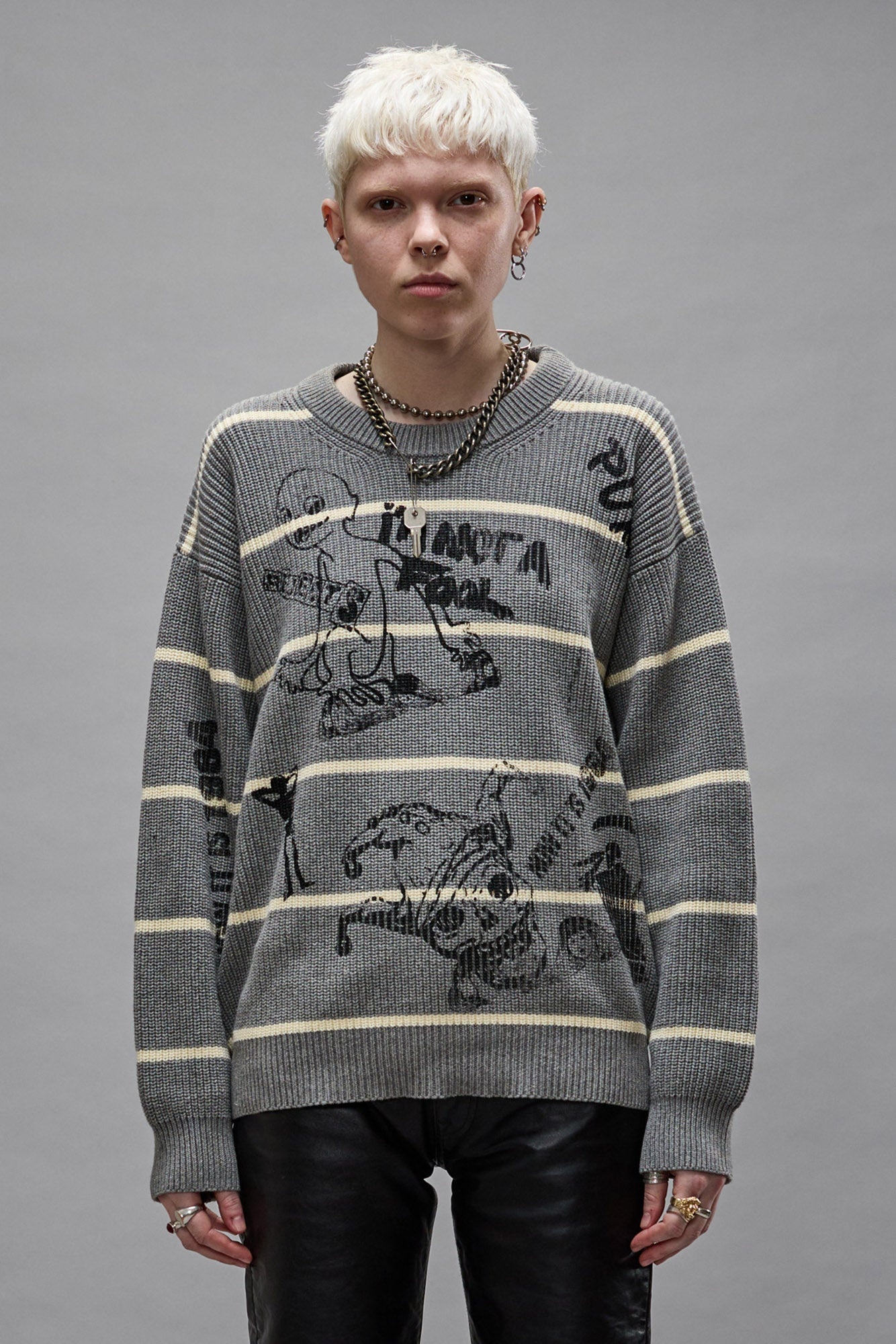 STRIPED BOYFRIEND SWEATER - HEATHER GREY - 3