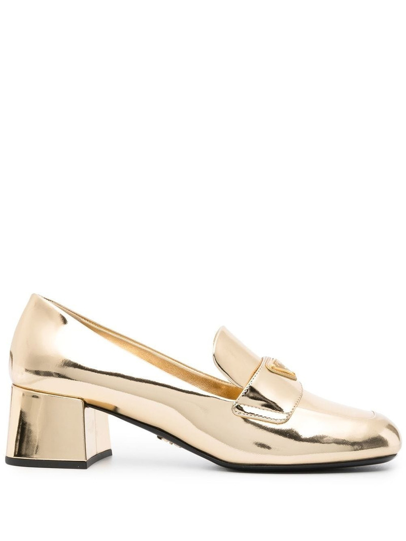 logo-plaque metallic loafers - 1