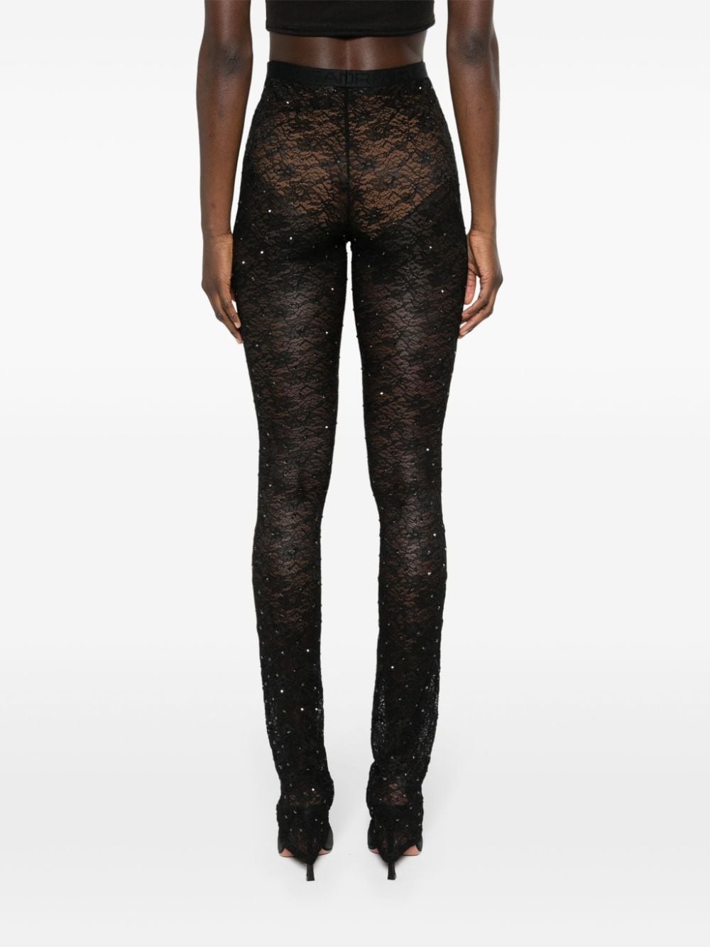 floral-lace semi-sheer leggings - 4