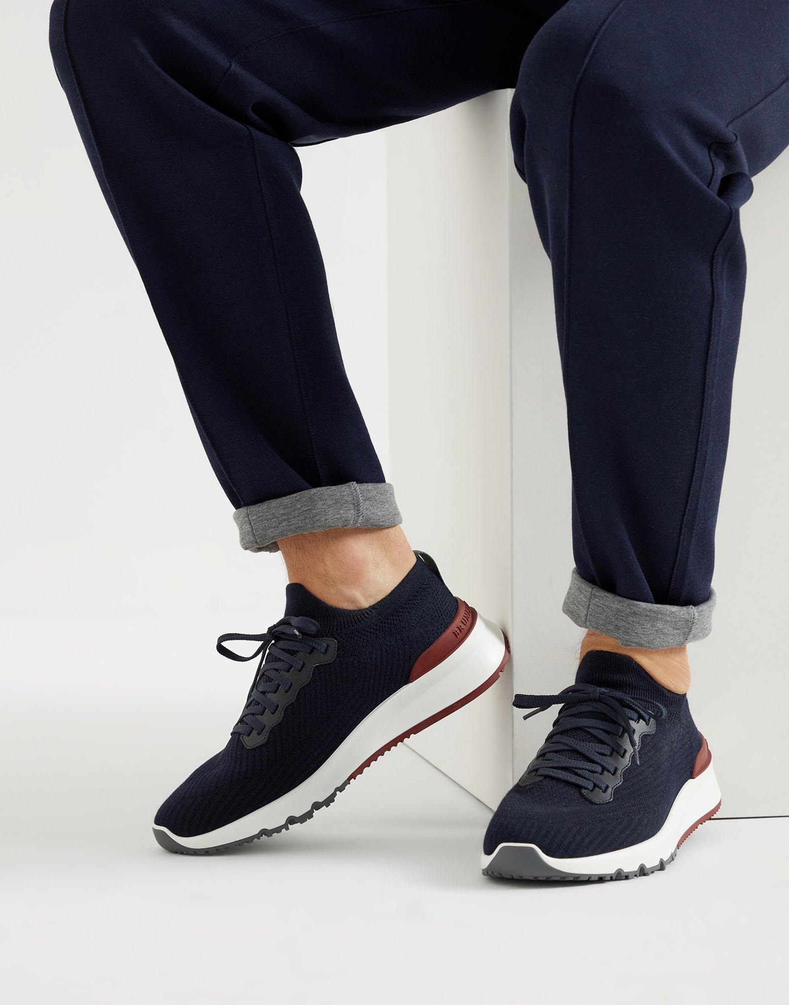 Cotton knit and semi-polished calfskin runners - 4