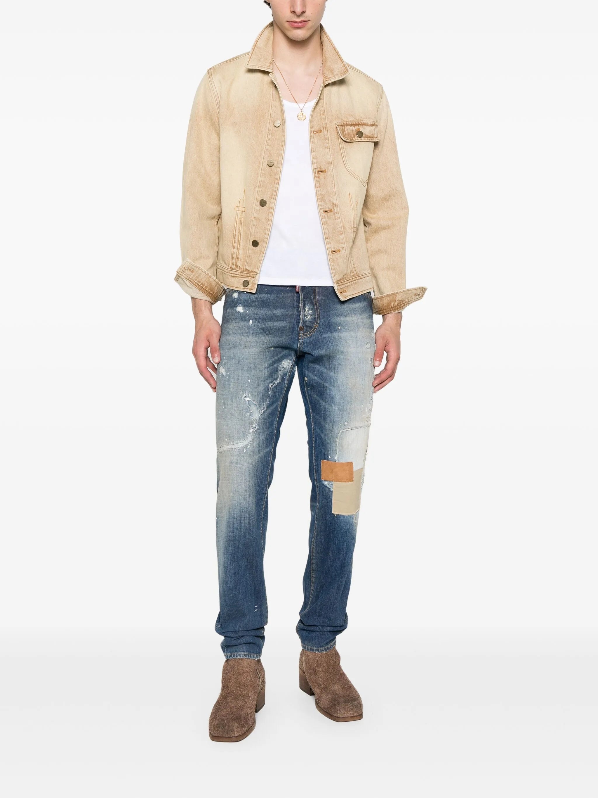 Patch-detailing Cotton Jeans - 4
