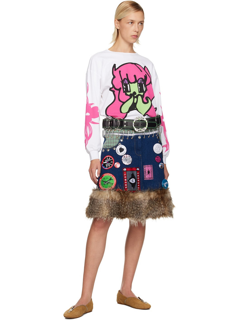 Chopova Lowena Navy & Beige Kram Knee Denim Miniskirt outlook