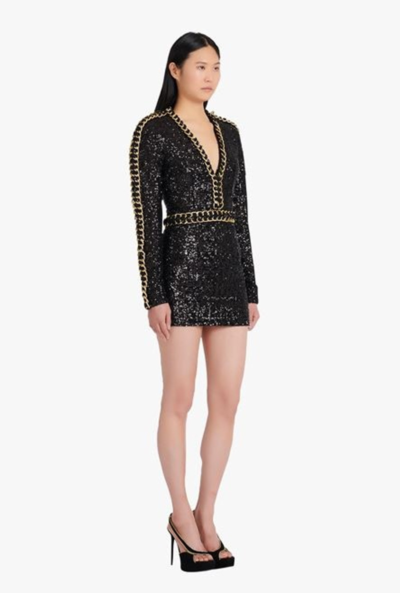 Short black and gold embroidered dress 7