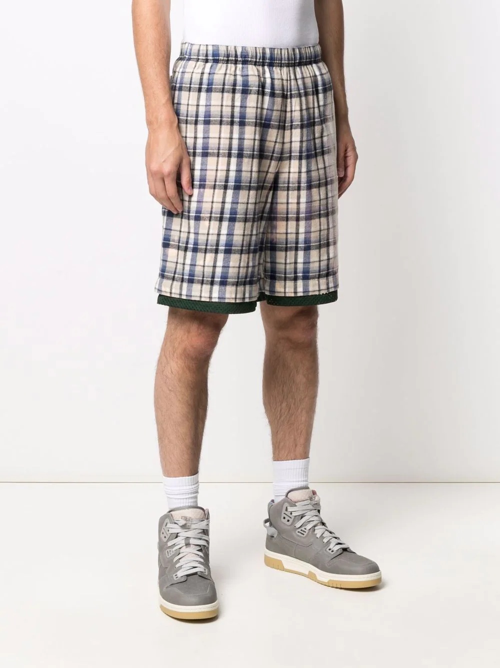 checked flannel basketball shorts - 4