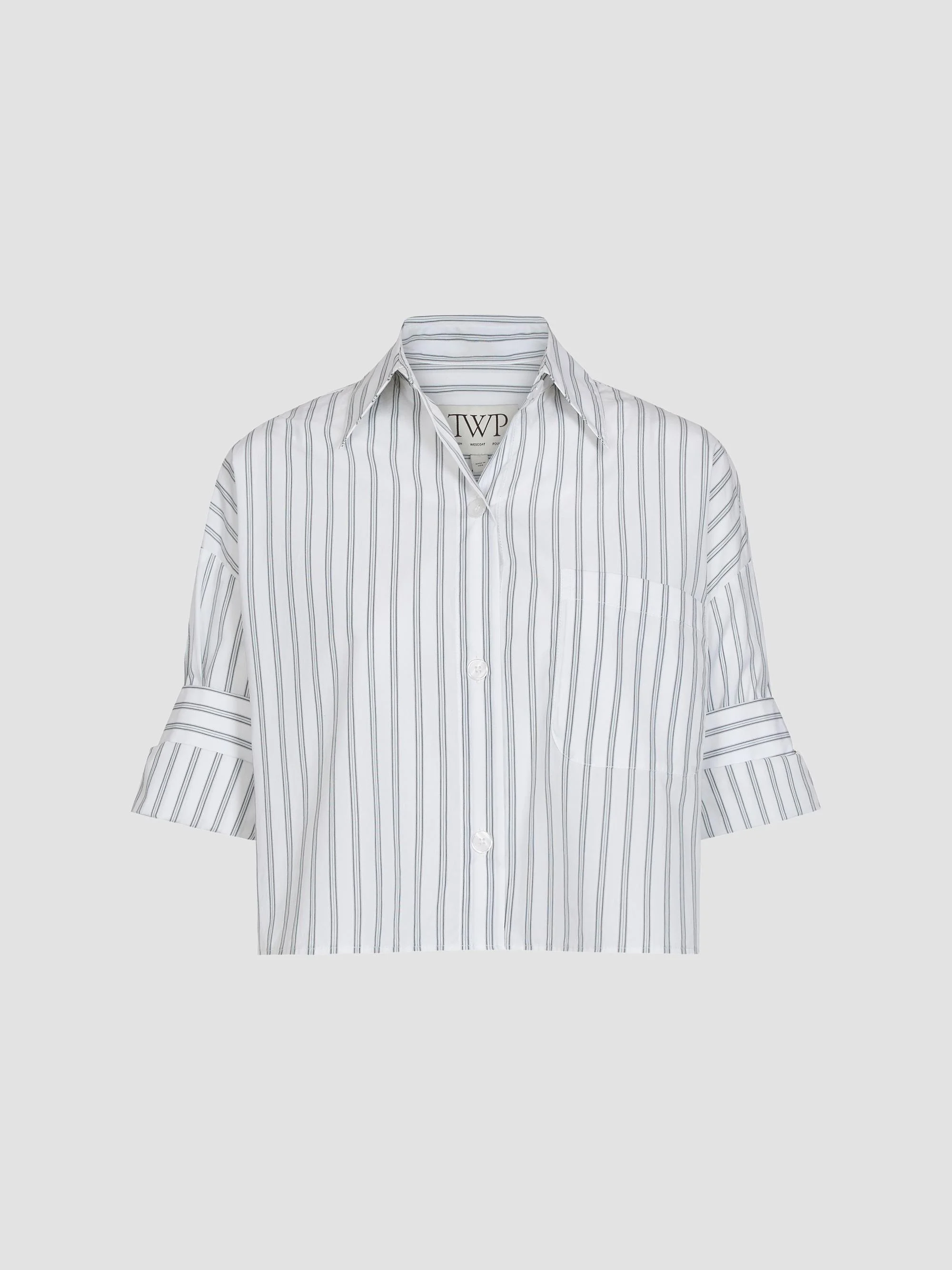 Women's Next Ex Striped Cotton Crop Shirt - White Green - 1