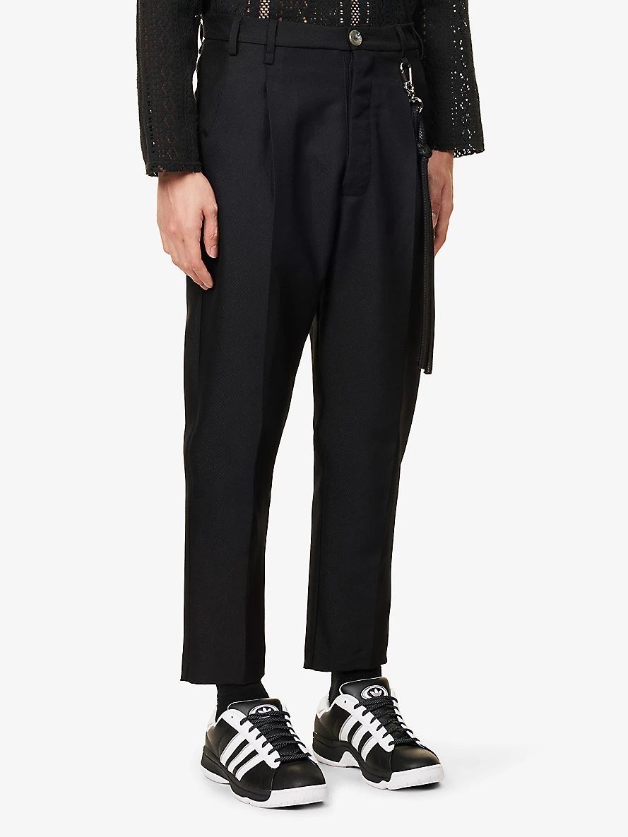 Cord-chain slip-pocket straight-leg regular-fit wool-blend trousers - 3