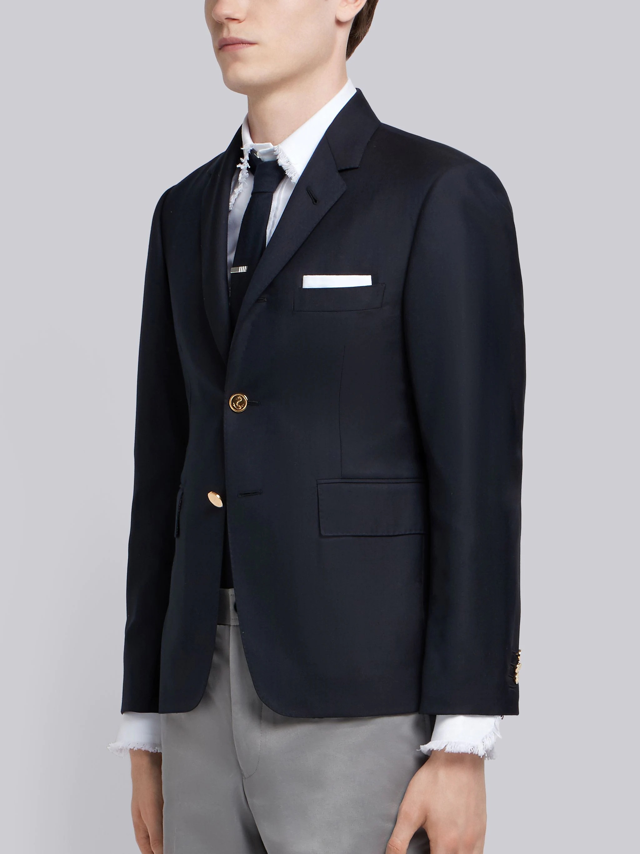 Navy Super 120's Wool Twill Single Breasted Classic Jacket - 2