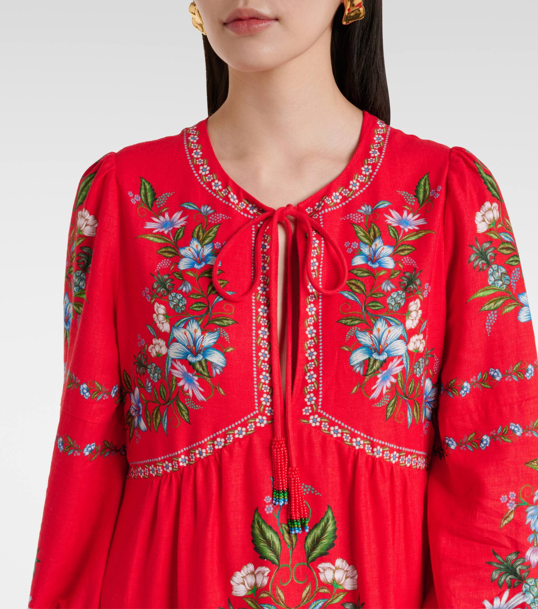 Floral linen-blend midi dress - 4