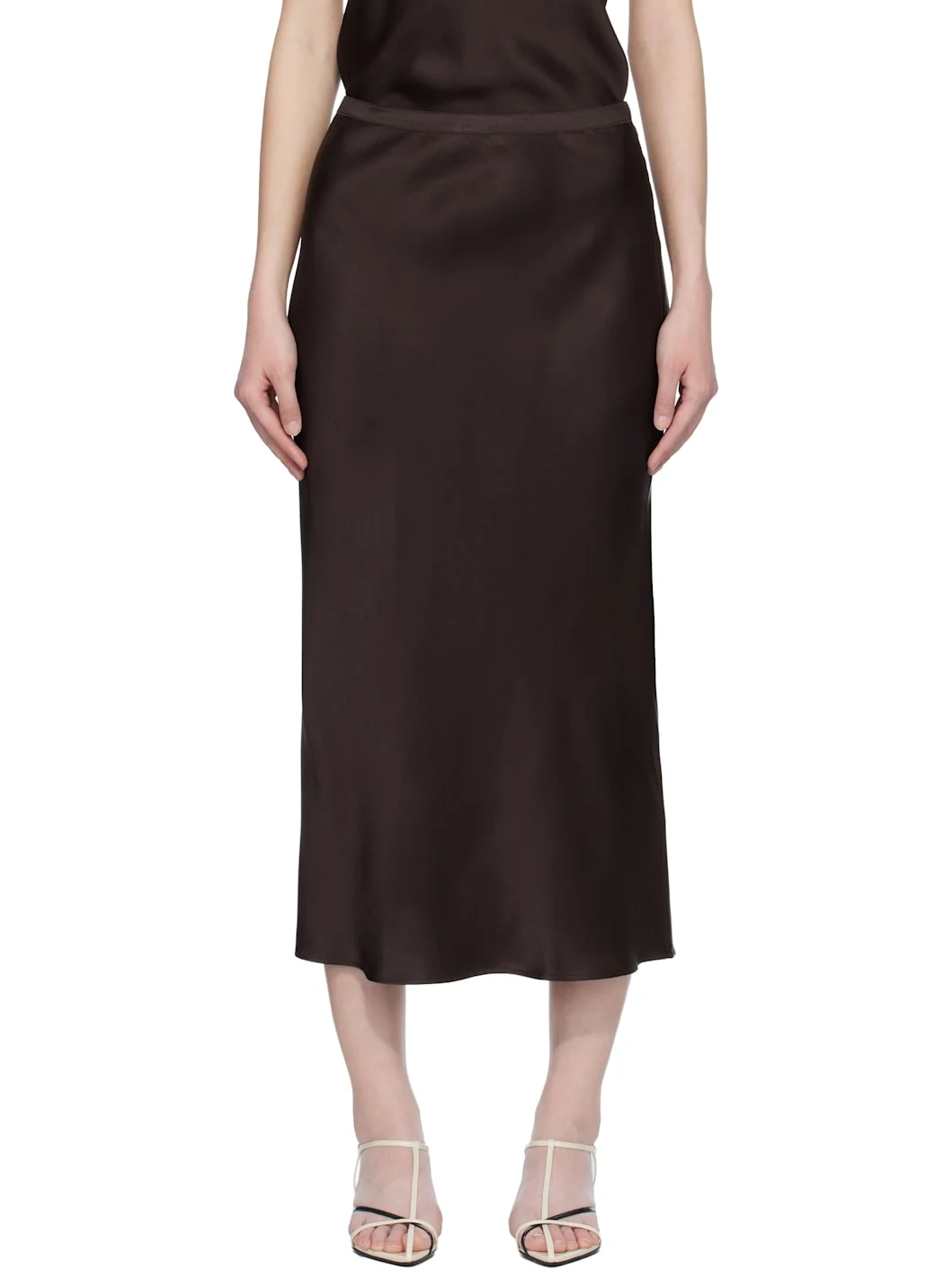 Brown Bar Silk Midi Skirt - 1