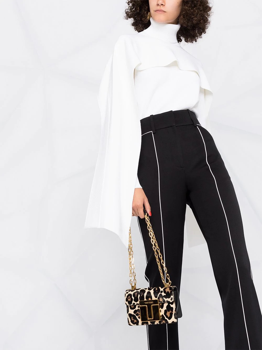 contrast-trim flared trousers - 5