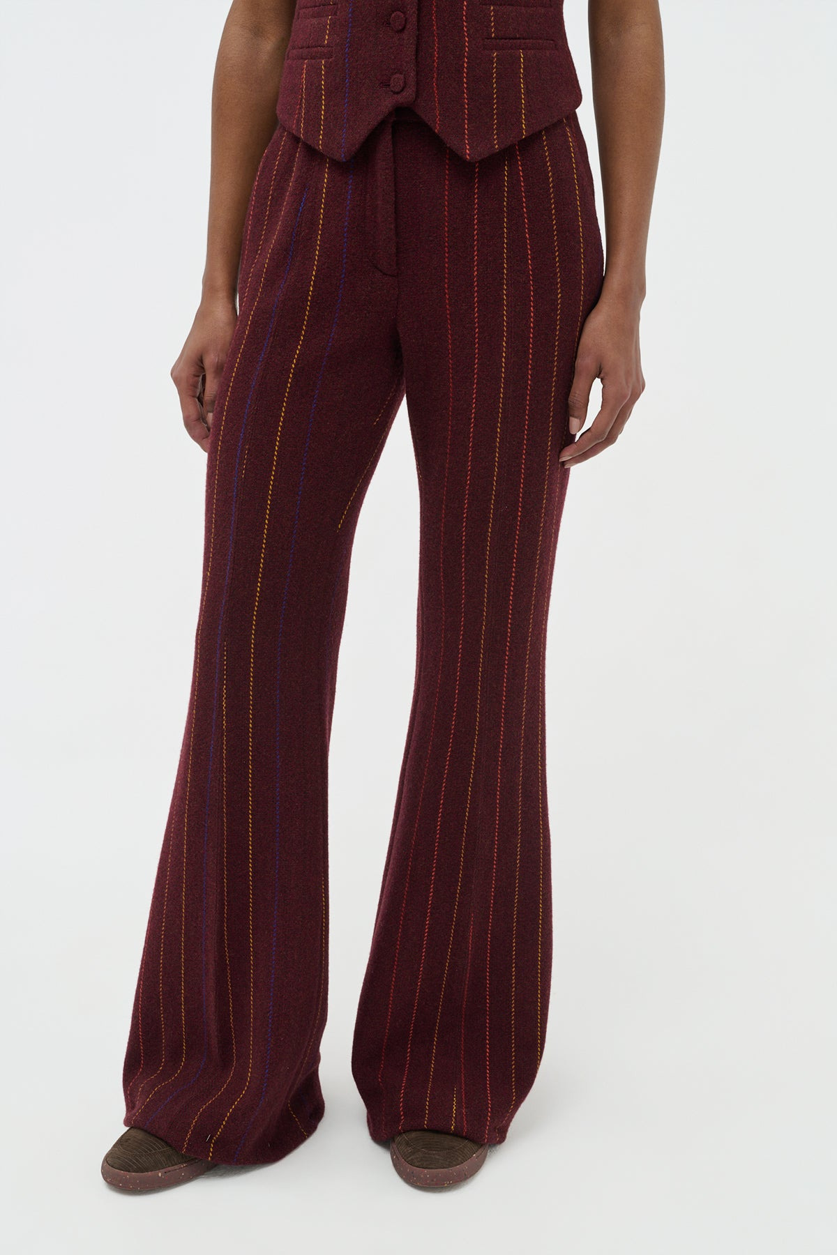 Rhein Flare Pant in Burnt Sienna Multi Pinstripe Wool Cashmere - 5
