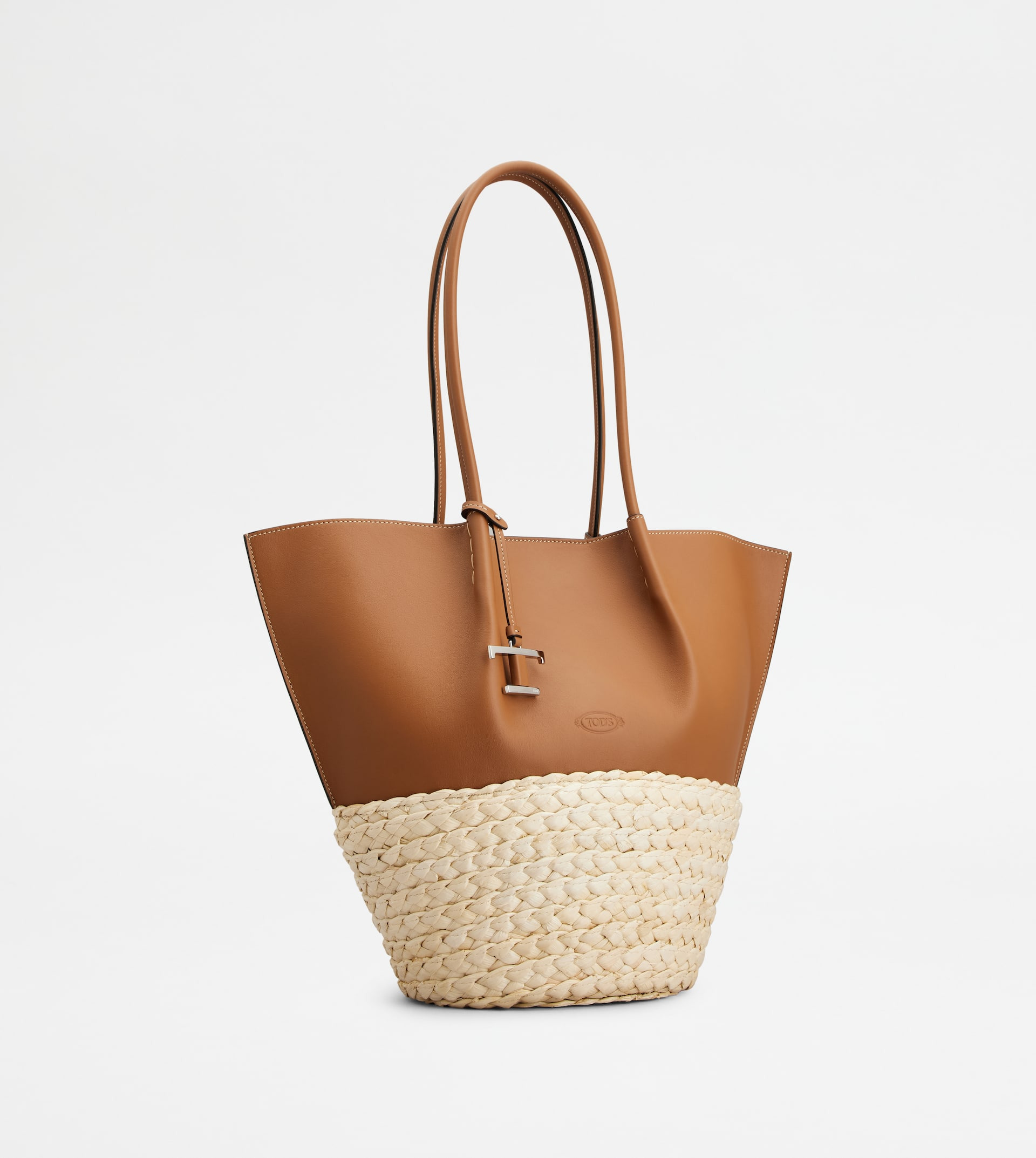 SHOPPING BAG IN STRAW AND LEATHER MEDIUM - BROWN, NATURAL - 2