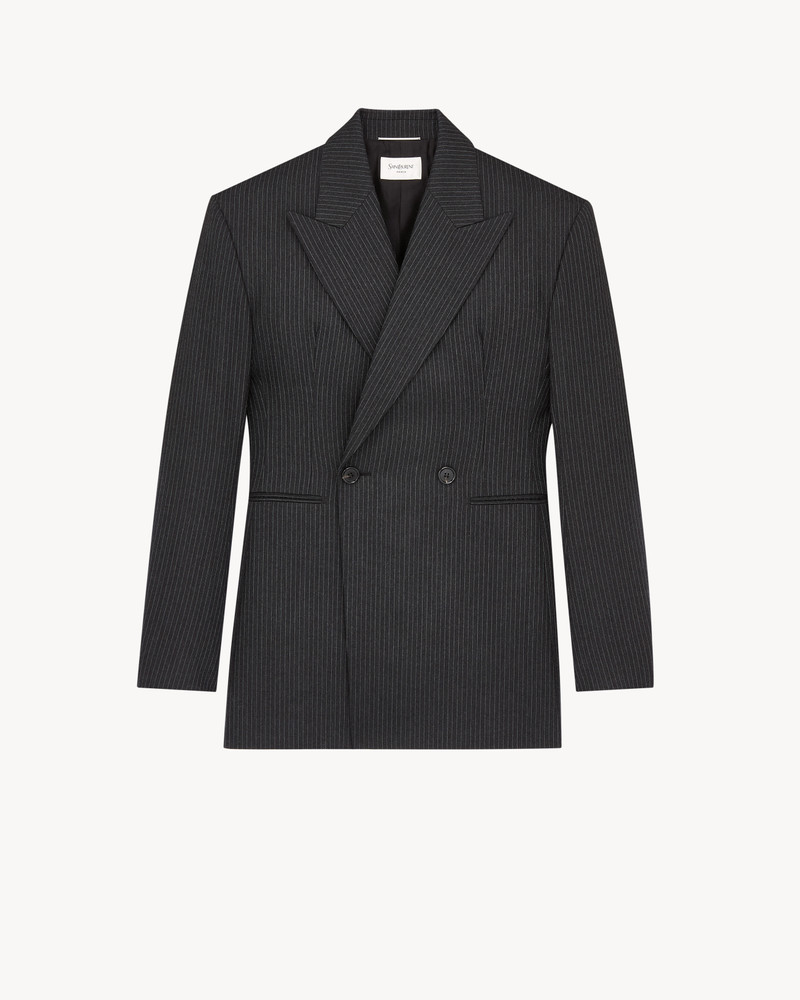 DOUBLE-BREASTED JACKET IN STRIPED HERRINGBONE WOOL 1