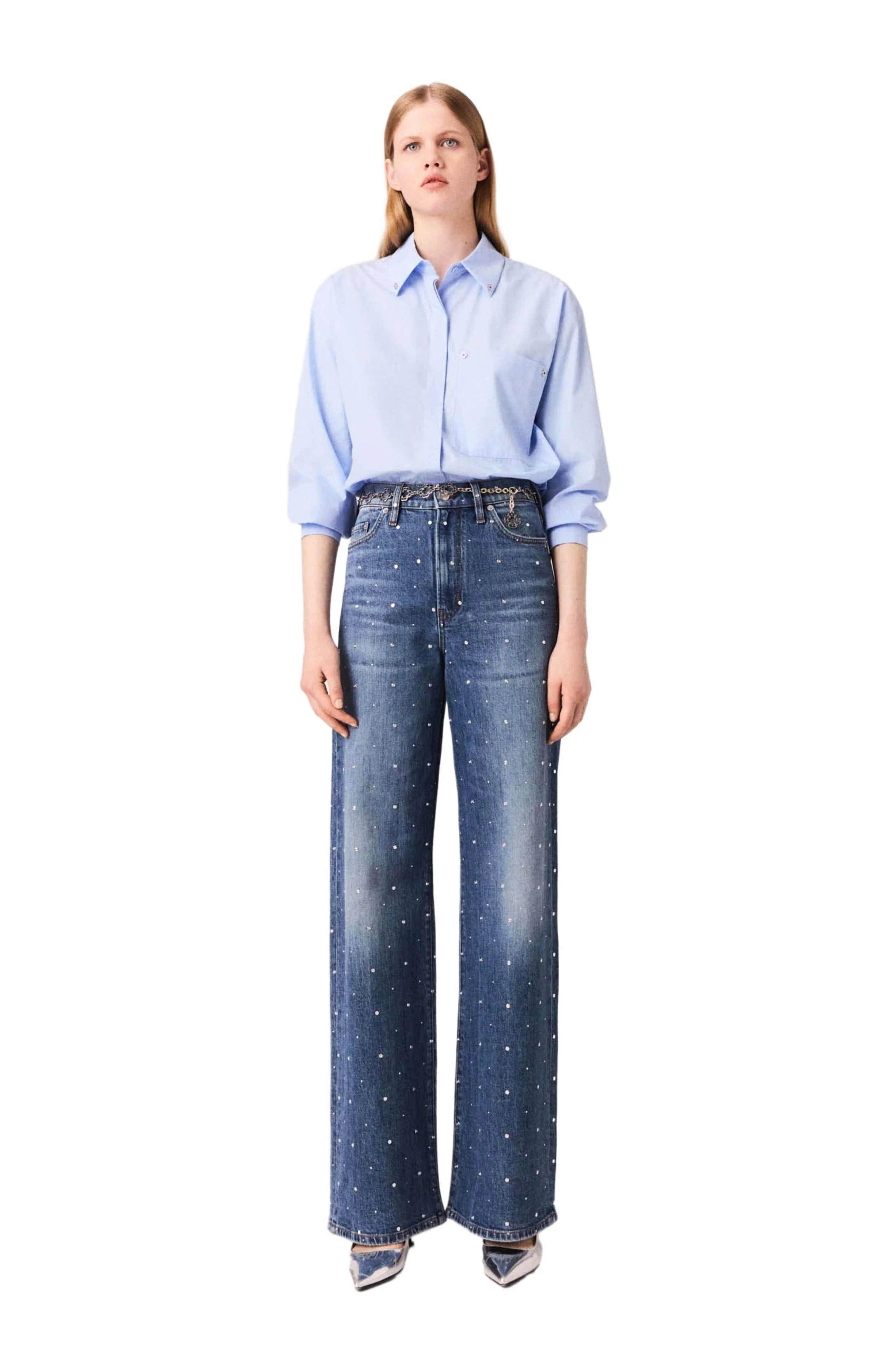 maje Wide-leg denim jeans with studs in Blue at Nordstrom - 1