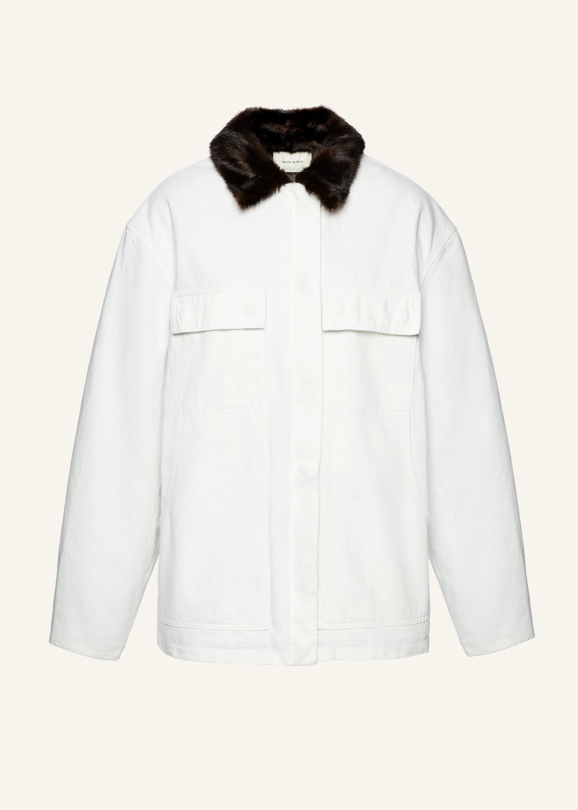 Oversized denim jacket with faux fur collar in white - 1