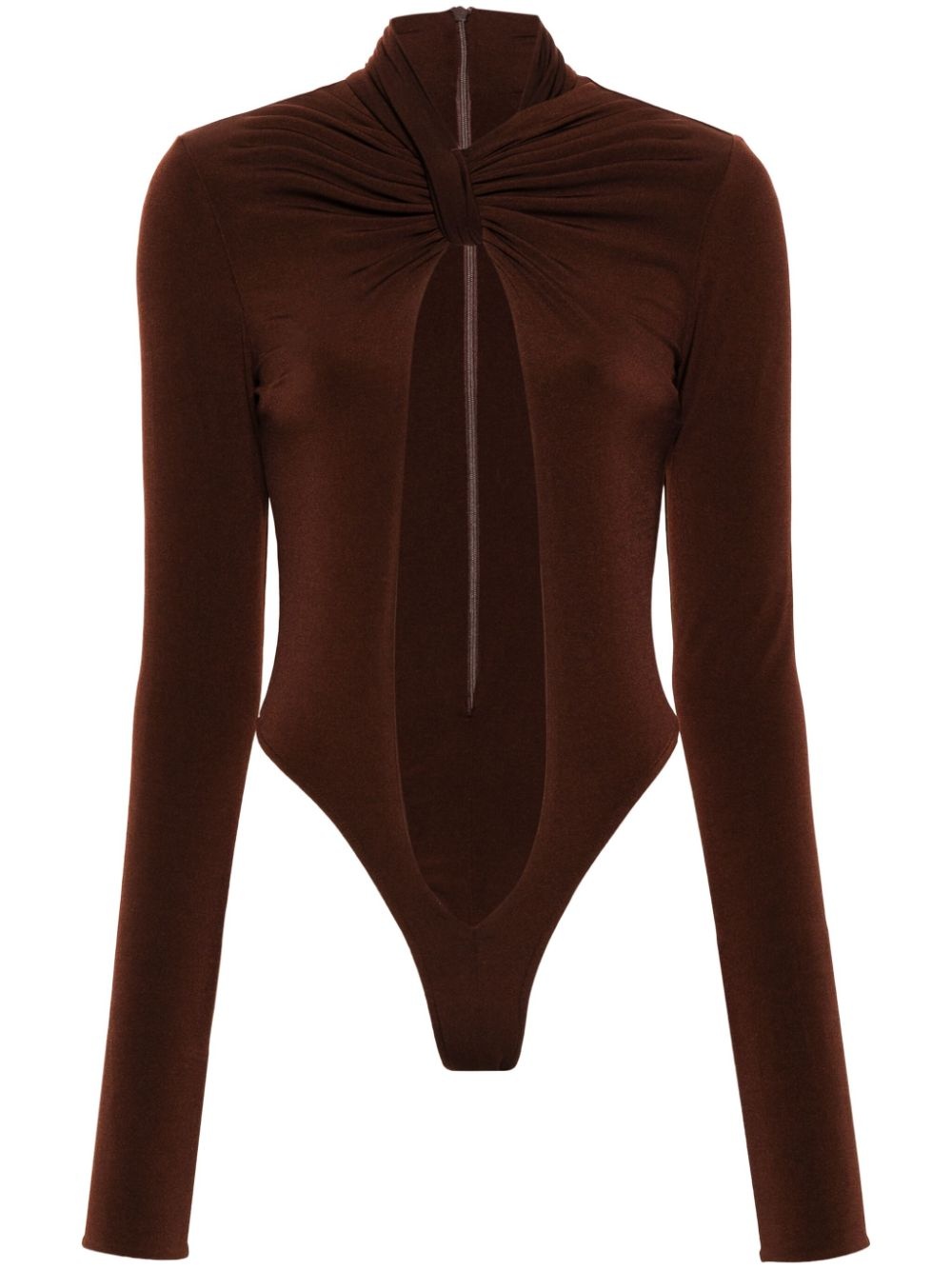 crossover-neck cut-out jersey bodysuit - 1