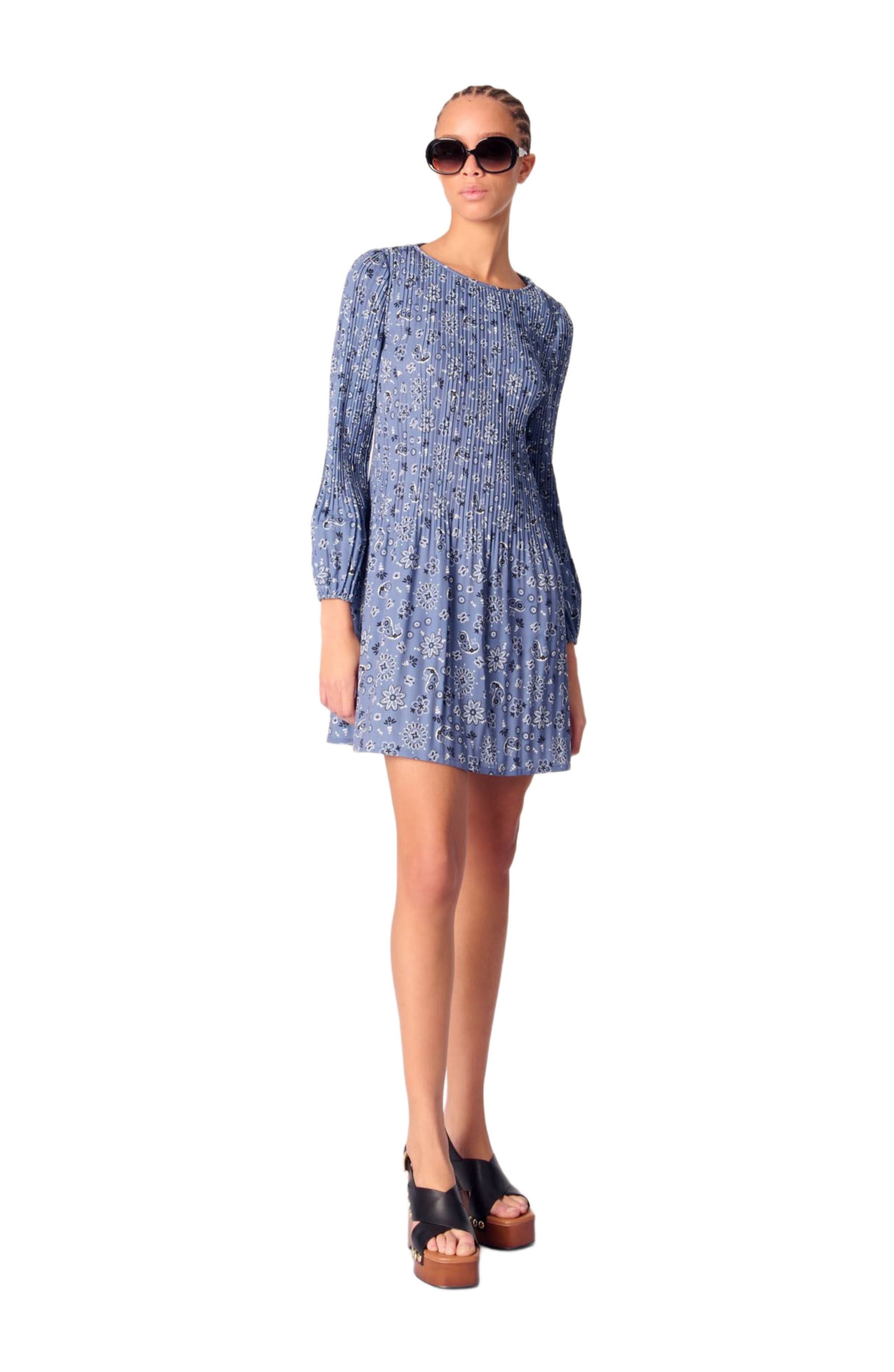maje Patterned pleated dress in Blue Bandana Print at Nordstrom - 1