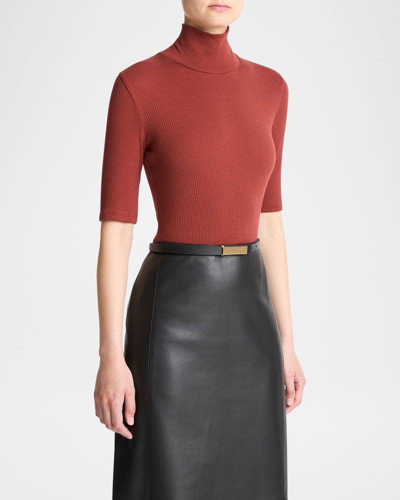 Vince Ribbed Elbow-Sleeve Turtleneck Top outlook