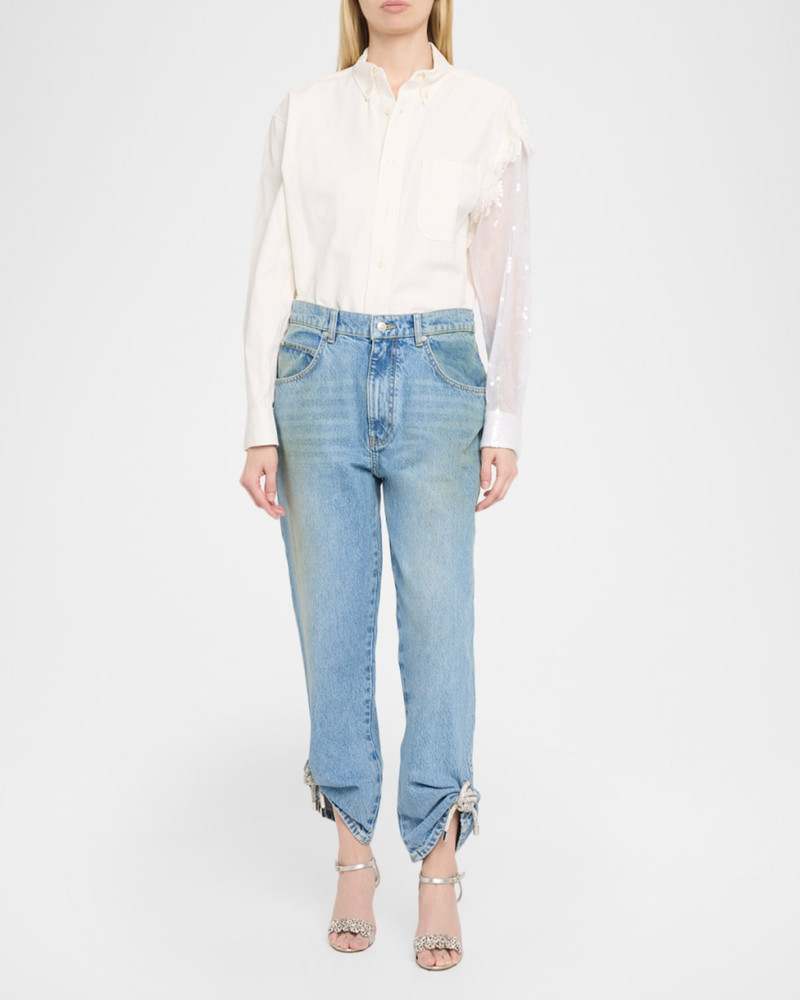 AREA Deconstructed Sequined Sleeve Button-Down Shirt outlook