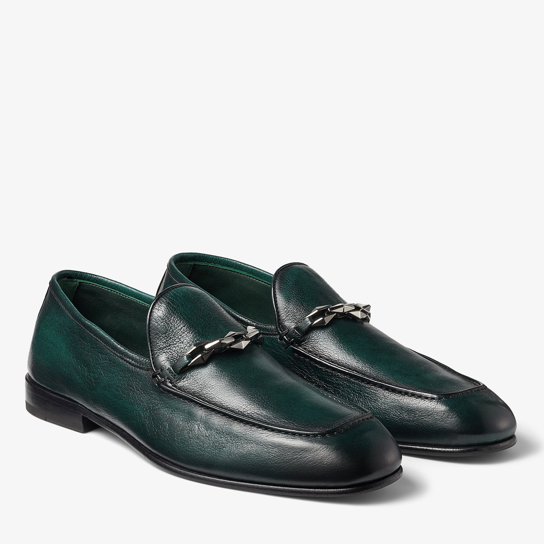 Marti Reverse
Dark Green Buffalo Leather Shoes with Diamond Chain - 2