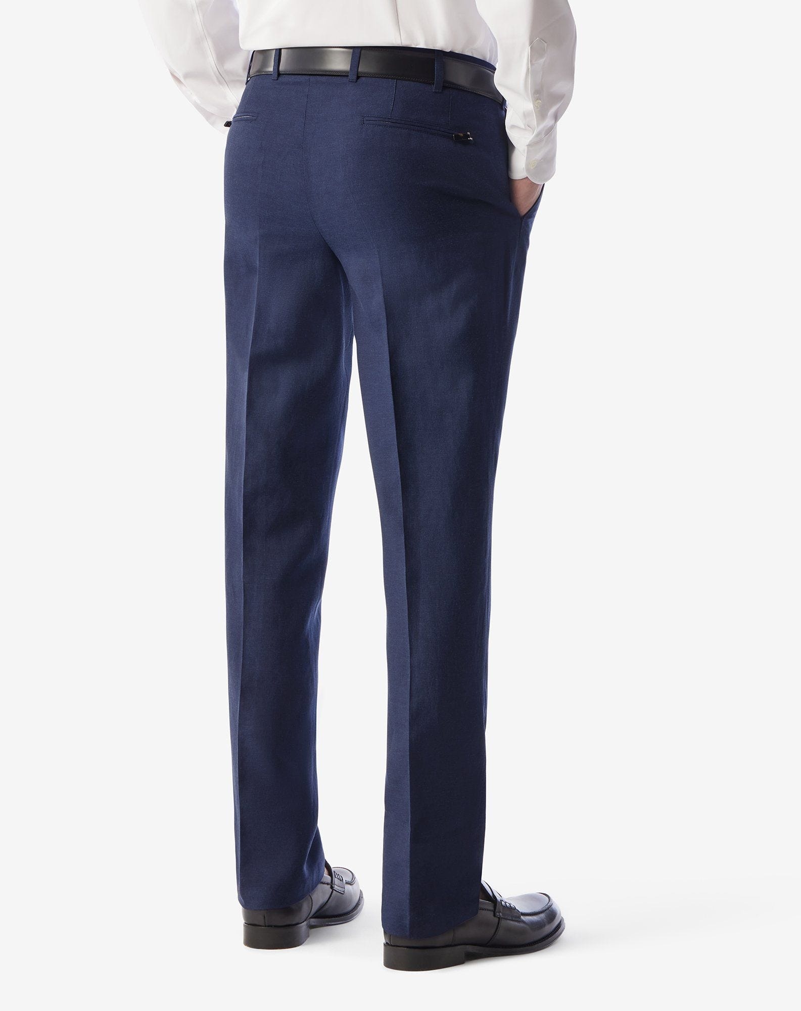 Blue wool and linen chambray trousers - 3