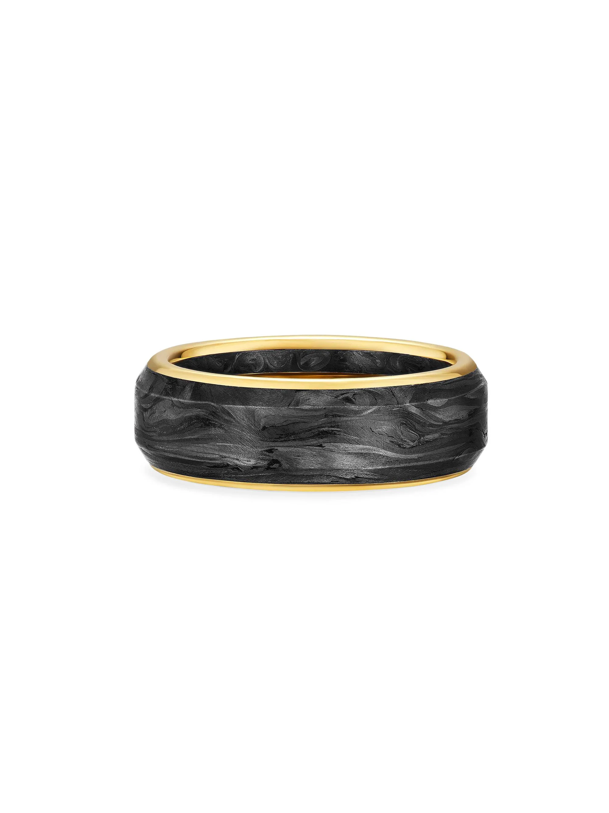 Men's Streamline Band Ring in 18K Yellow Gold - Forged Carbon - 1