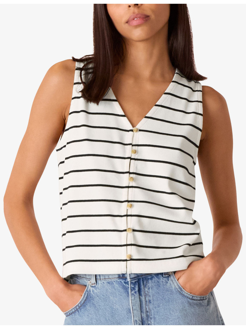 Stripe-Print Button-Front Stretch-Cotton Tank Top 3