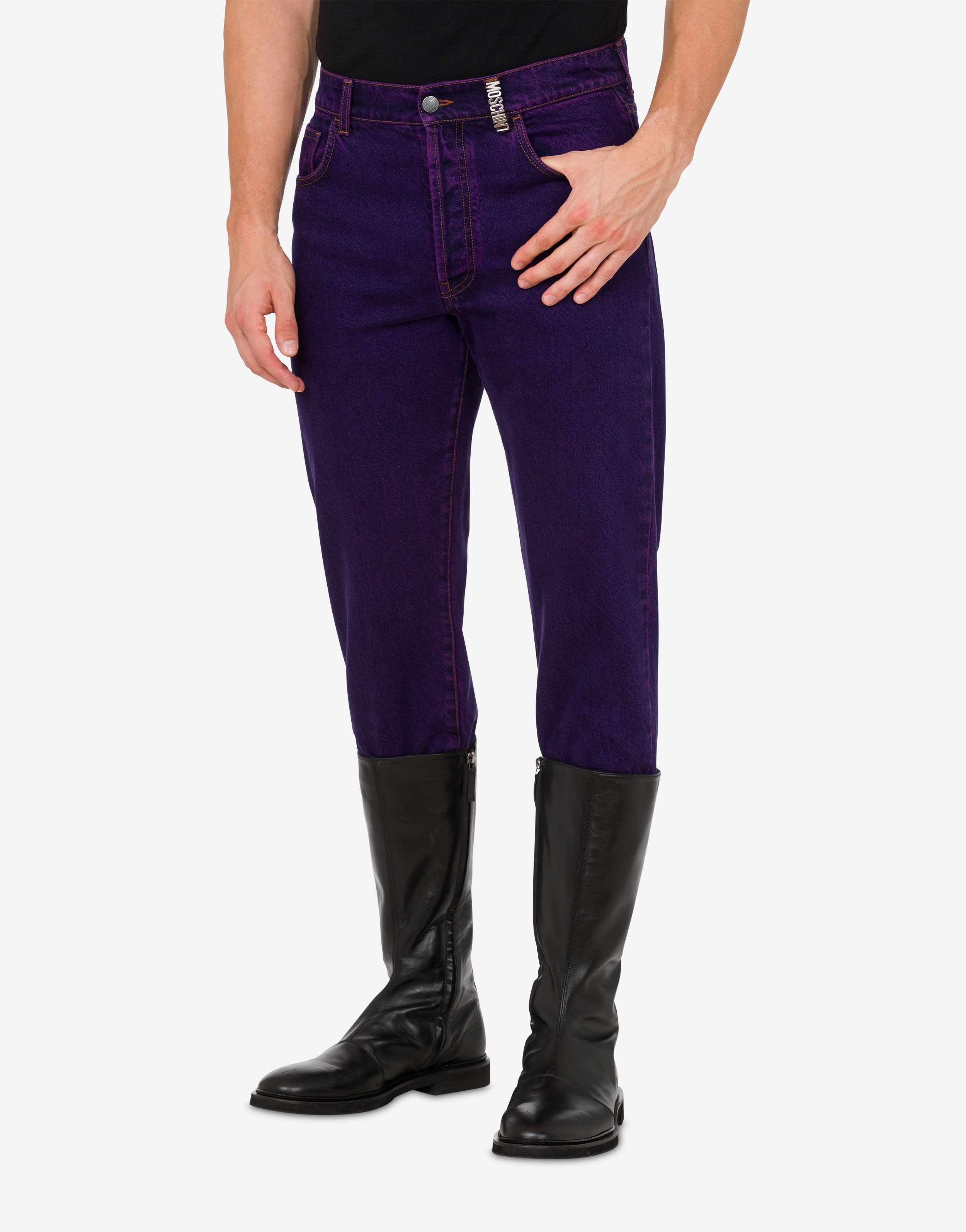 METAL LETTERING OVERDYED DENIM TROUSERS - 2