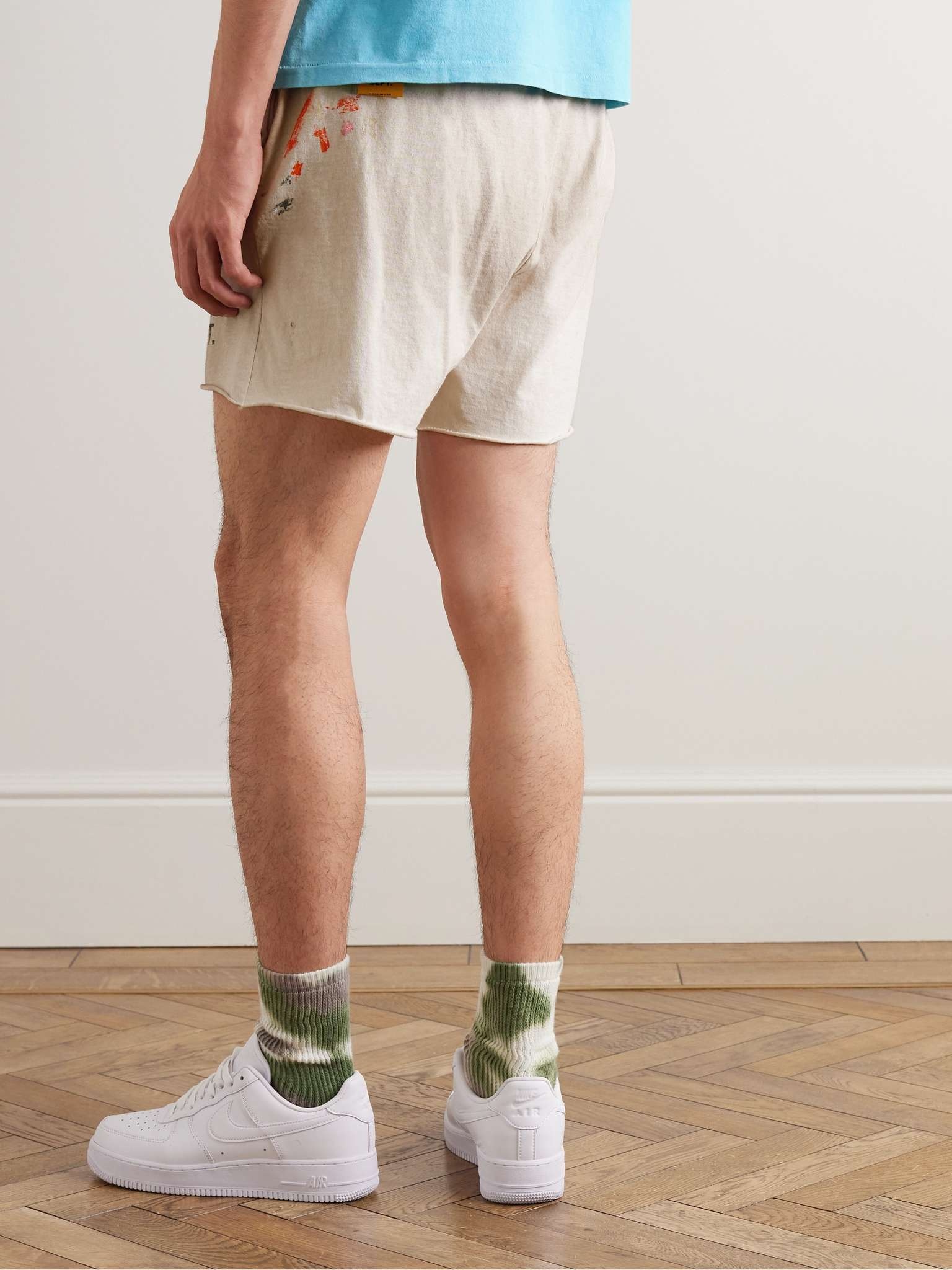 Insomnia Straight-Leg Logo-Print Paint-Splattered Cotton-Jersey Shorts - 3