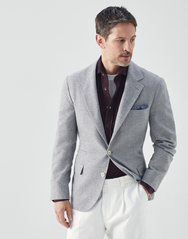 Carded wool, cashmere and silk diagonal deconstructed blazer 1