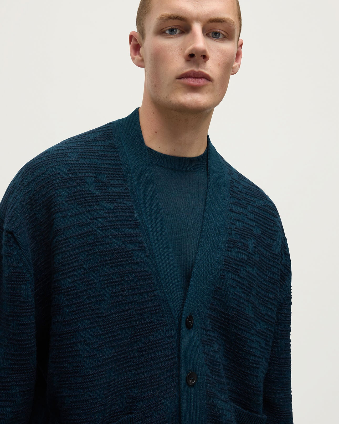 Plaited Texture Green Cashmere Cardigan - 5