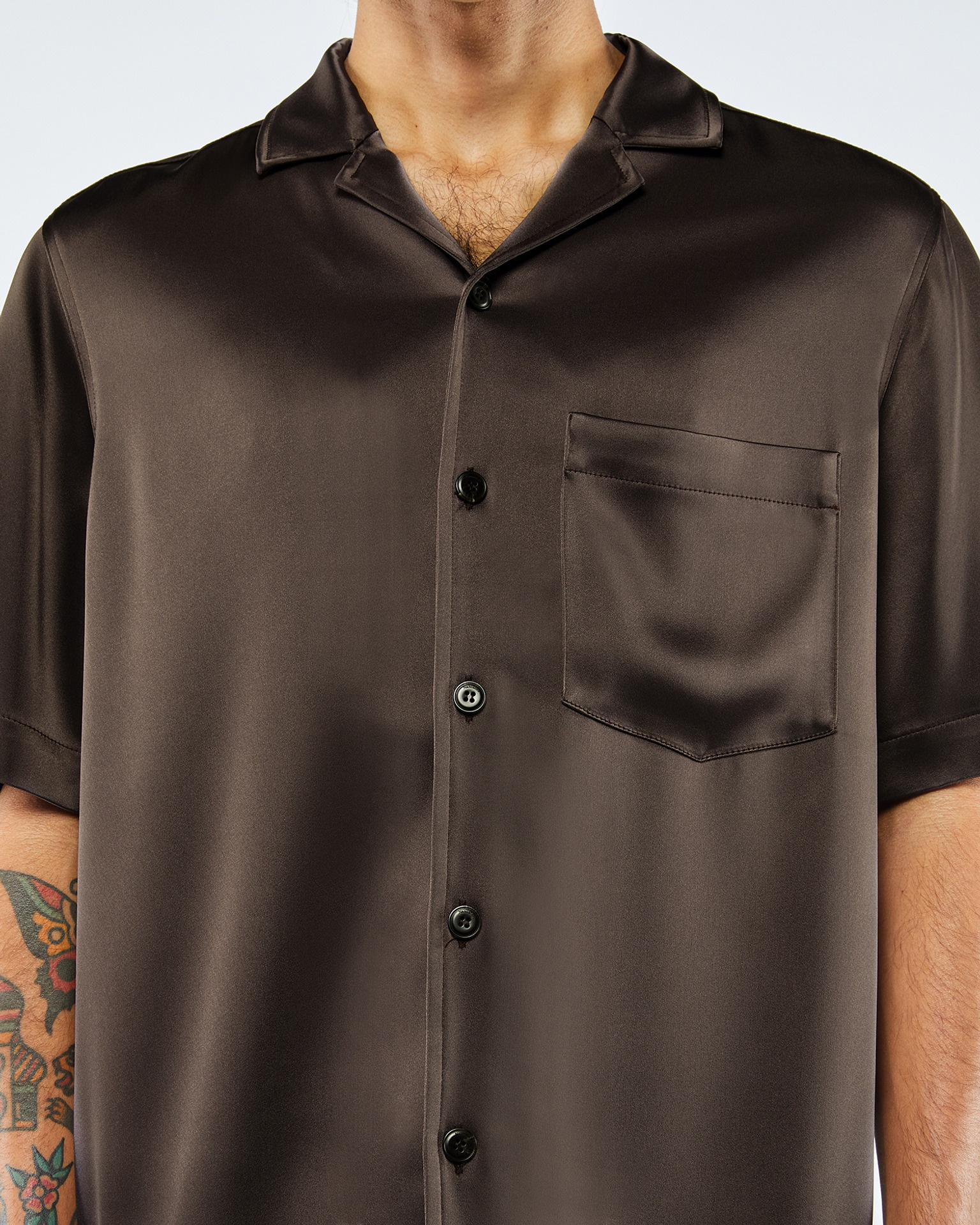 MIK - ANEW Relaxed satin shirt - Espresso - 5