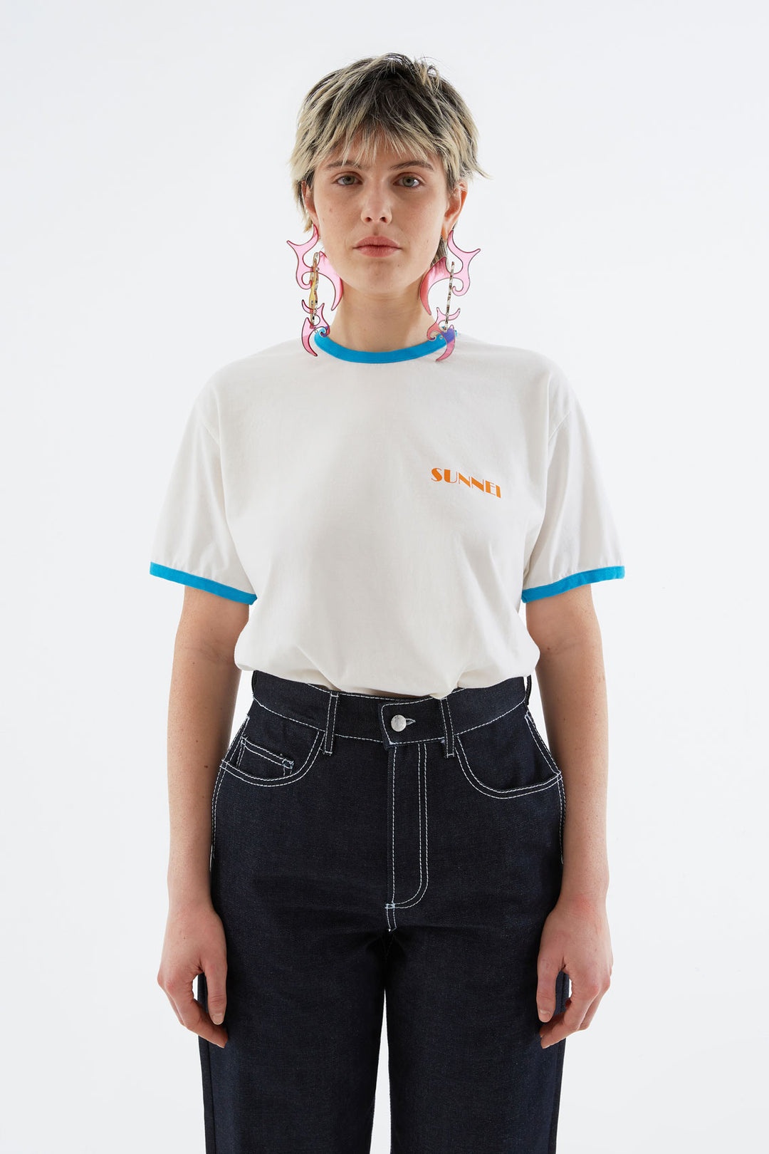WHITE T-SHIRT WITH ORANGE MINI LOGO - 2