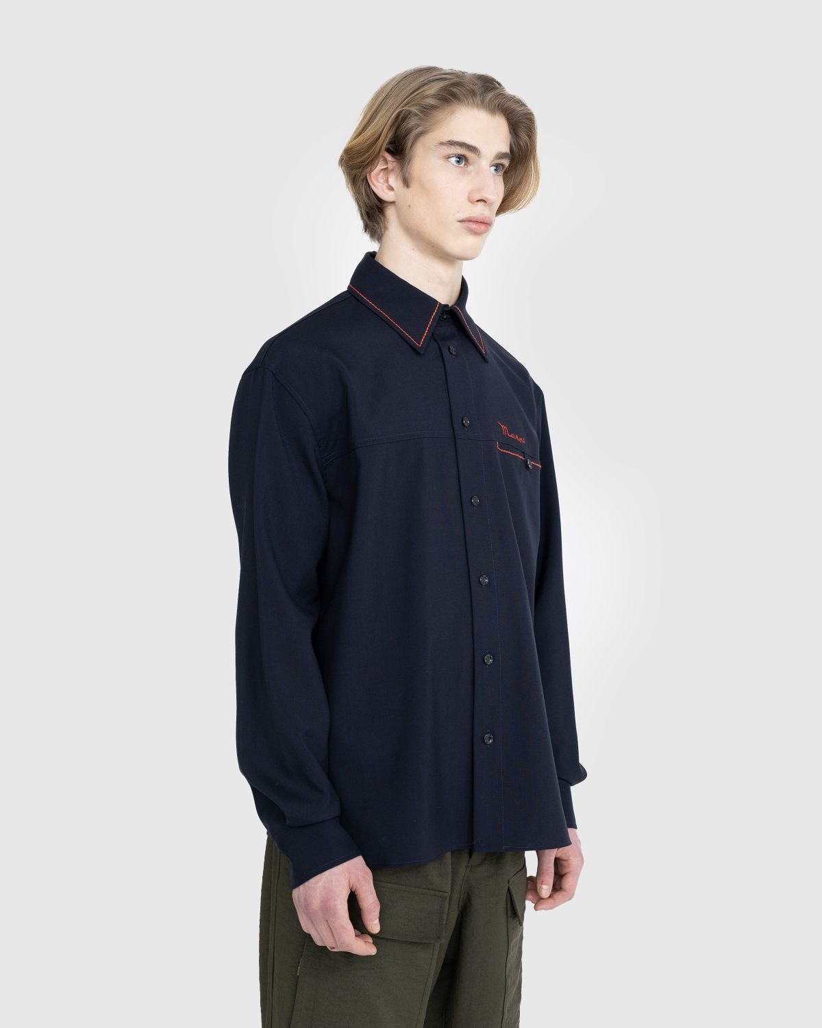 Marni – Embroidered Virgin Wool Shirt Blue - 4