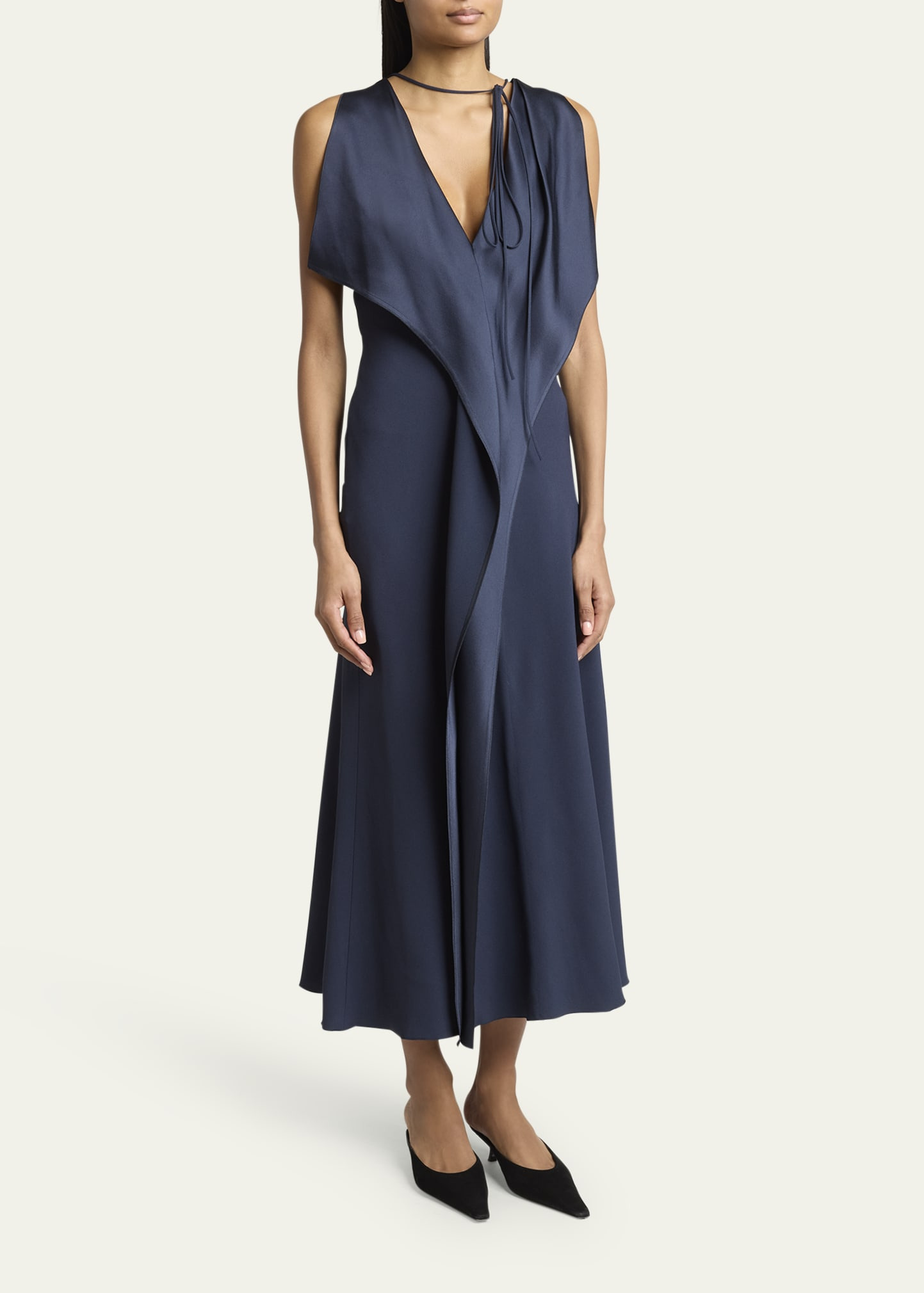 Draped V-Neck Asymmetric Dress - 4