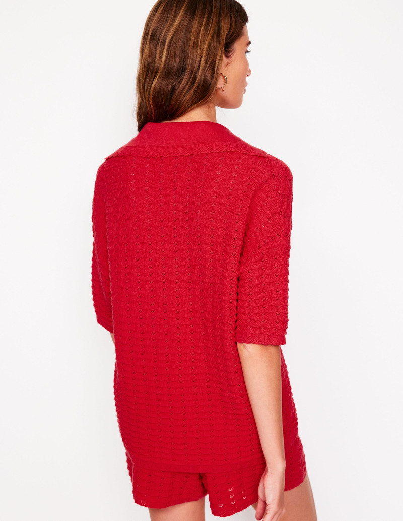 Collared Henley Sweater-Strawberry Tart Red 5