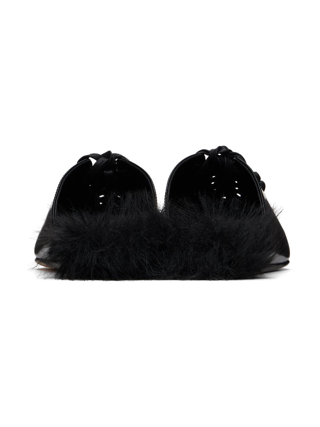 Black Pointed-Toe Faux-Fur Slippers - 2