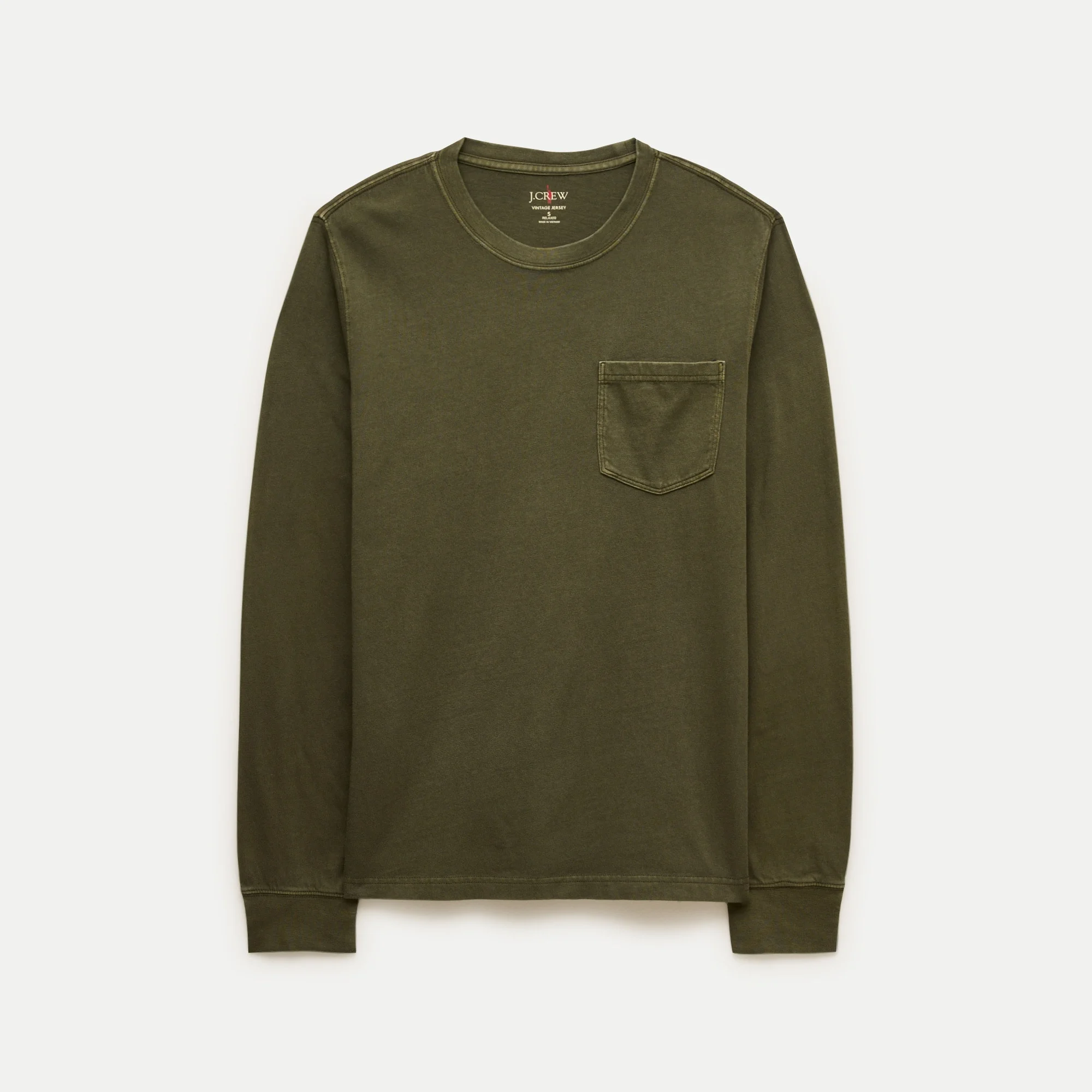 Long-sleeve vintage-wash cotton pocket T-shirt - 1