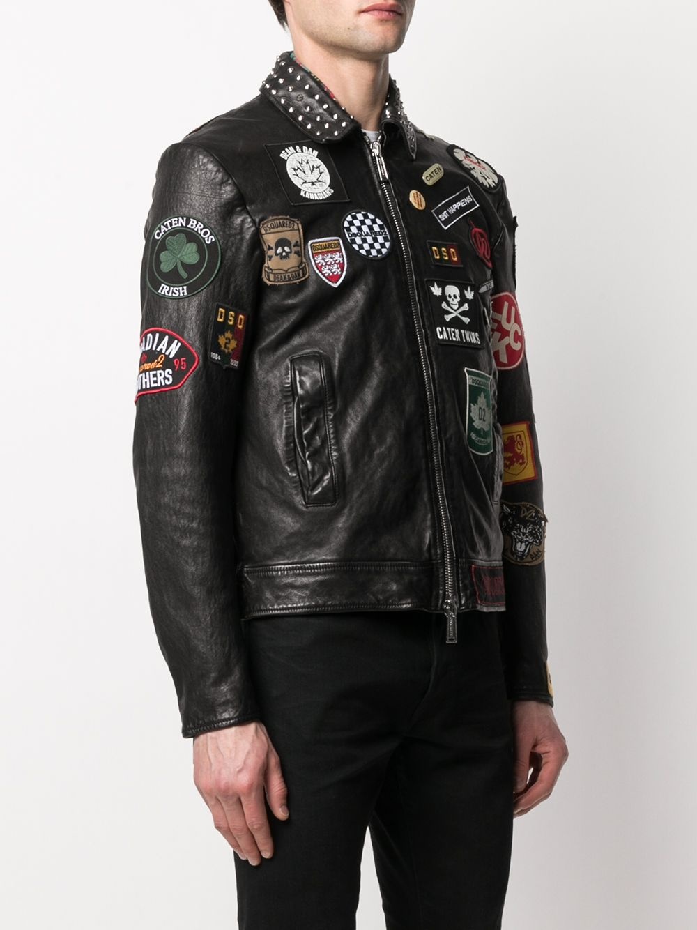 logo patchwork leather jacket - 3