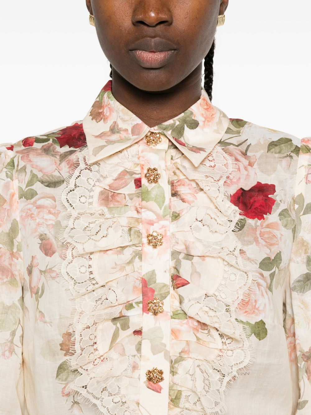 floral lace-trimmed shirt - 5
