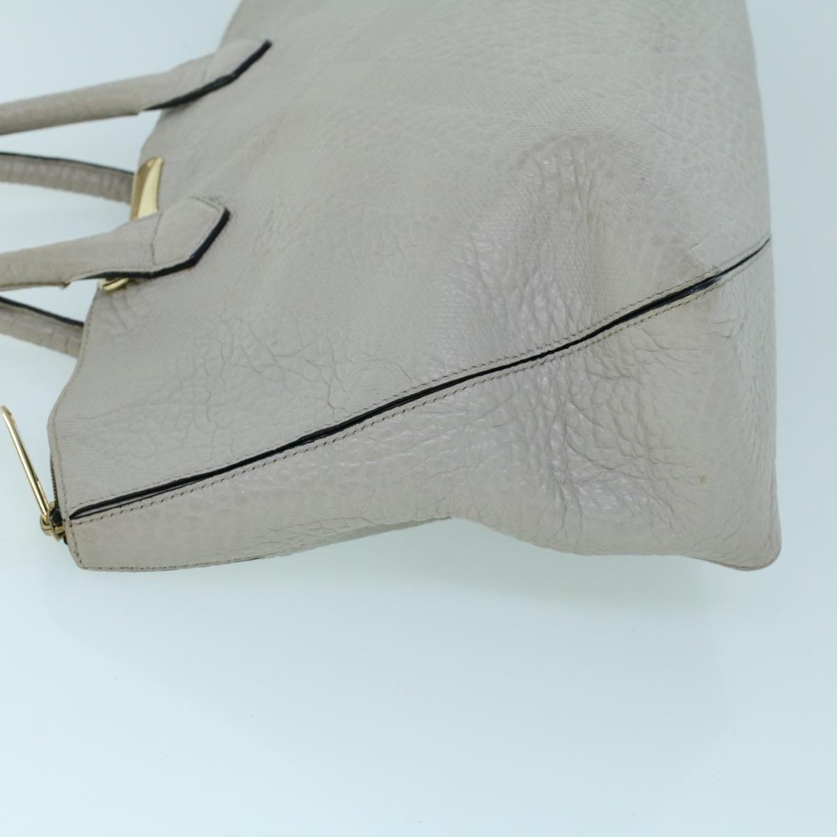 Burberry Tote Bag Leather Gray White - 4