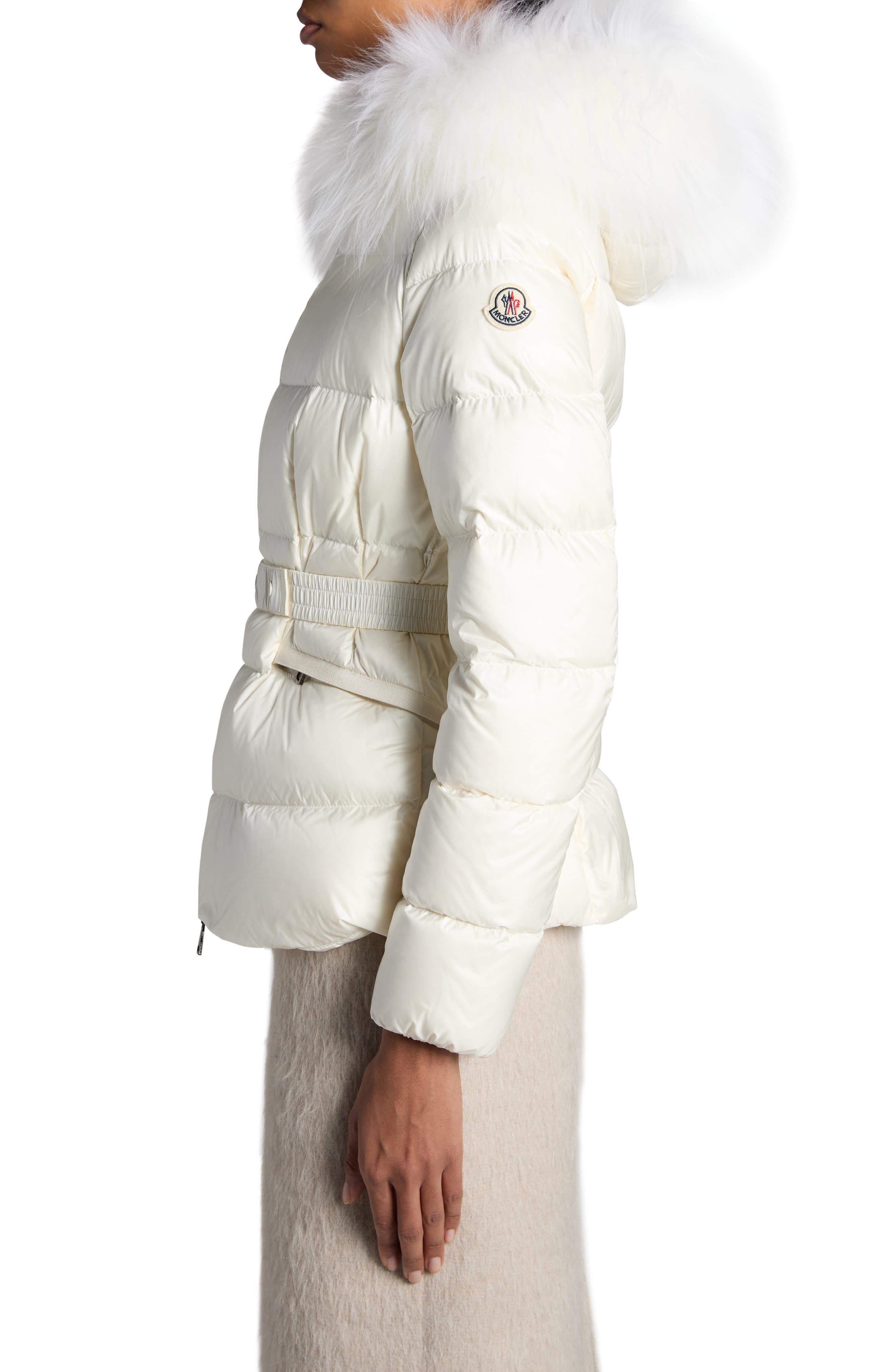 Moncler Boed Down Puffer Jacket with Genuine Shearling Trim in White at Nordstrom - 4