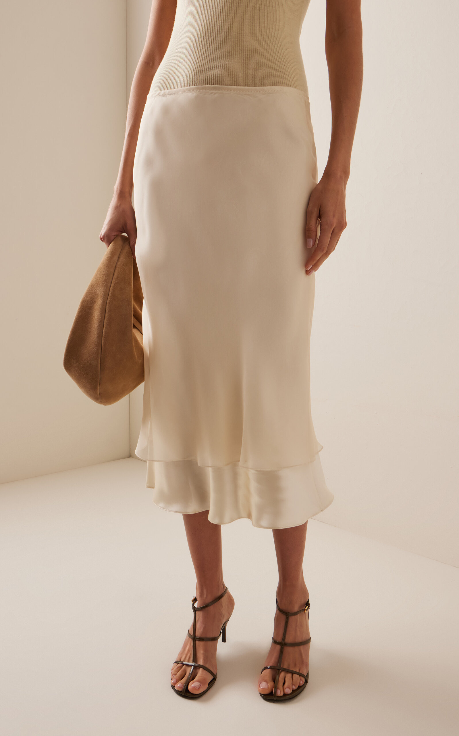 Monina Crepe Midi Skirt off-white - 3